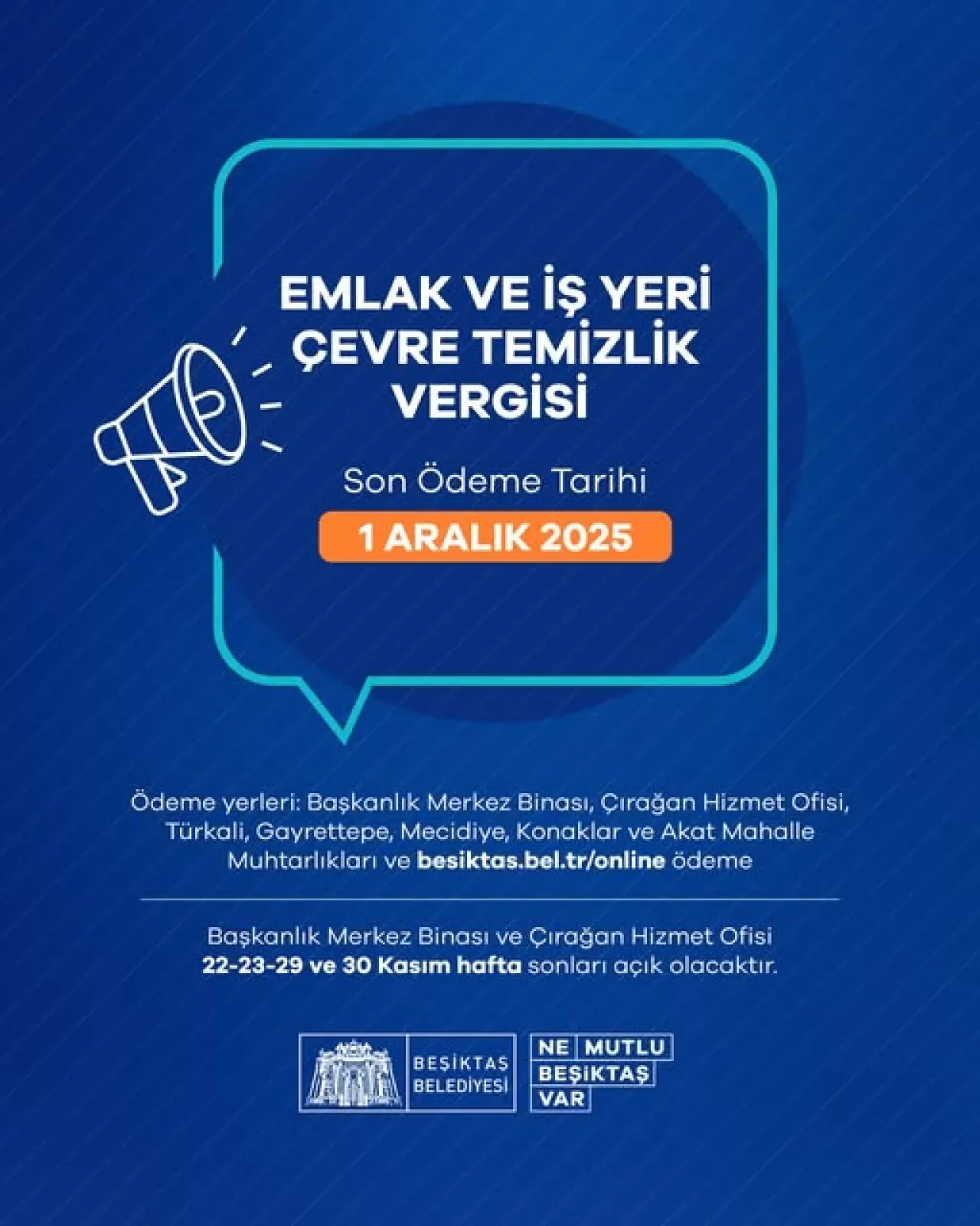 Beşiktaş'ta Emlak ve İş Yeri Çevre Temizlik Vergisi Ödeme Süresi Uzatıldı Beşiktaş'ta Emlak ve İş Yeri Çevre Temizlik Vergisi Ödeme Süresi Uzatıldı