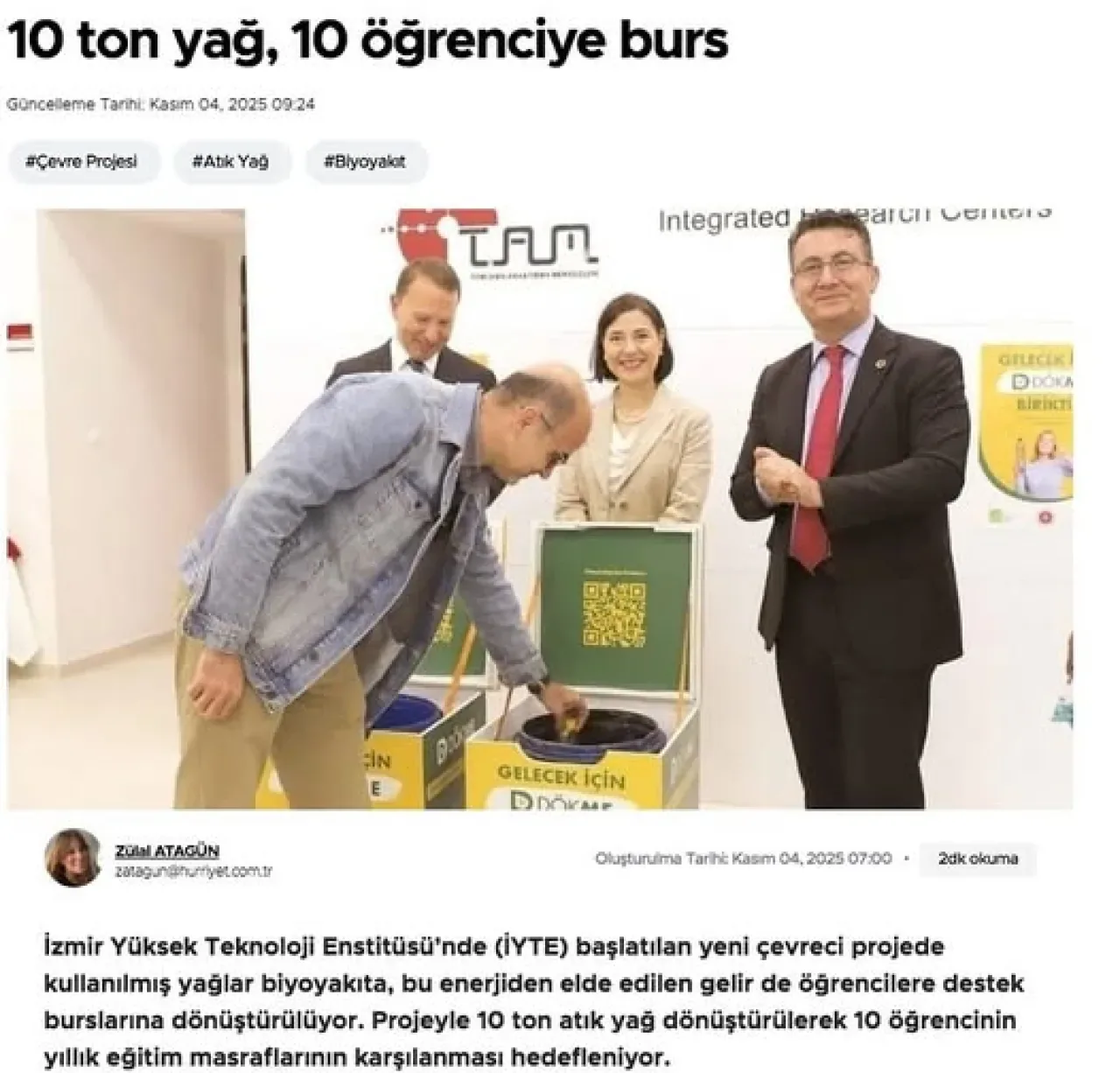 İYTE ve DB Tarımsal Enerji İş Birliğiyle Kullanılmış Yağlar Bursa Dönüşüyor İYTE ve DB Tarımsal Enerji İş Birliğiyle Kullanılmış Yağlar Bursa Dönüşüyor