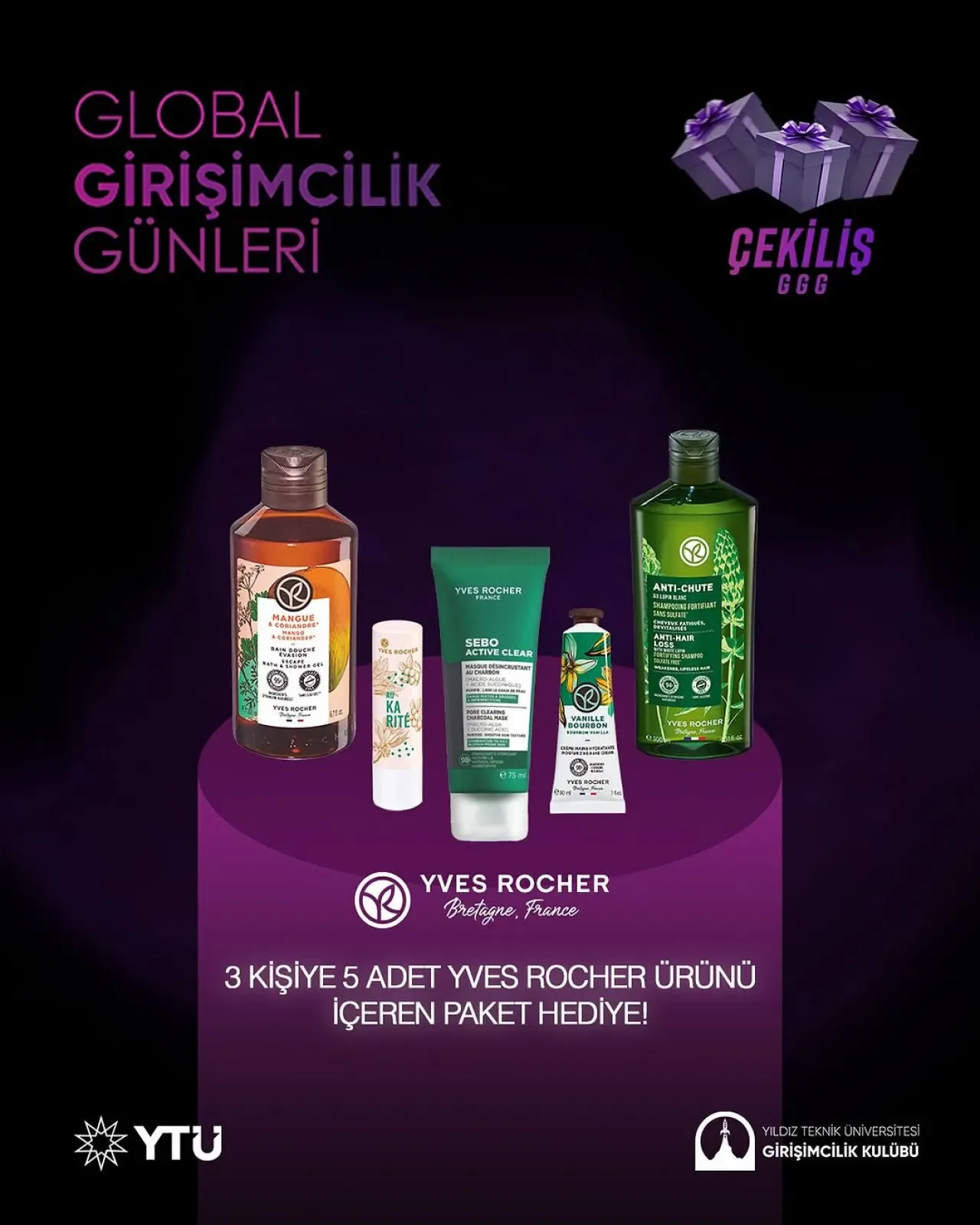 YTÜ Girişimcilik Kulübü'nden Yves Rocher Çekilişi: 3 Kişiye Hediye Paketi YTÜ Girişimcilik Kulübü'nden Yves Rocher Çekilişi: 3 Kişiye Hediye Paketi