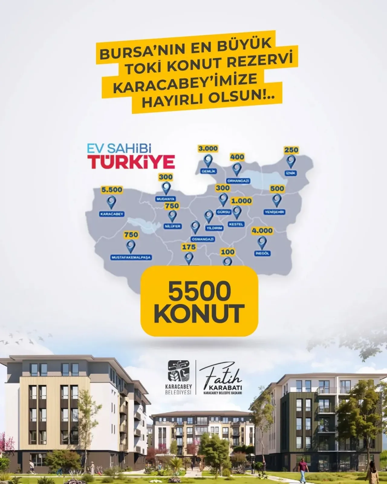 Karacabey'e 5 Bin 500 TOKİ Konutu Müjdesi Karacabey'e 5 Bin 500 TOKİ Konutu Müjdesi
