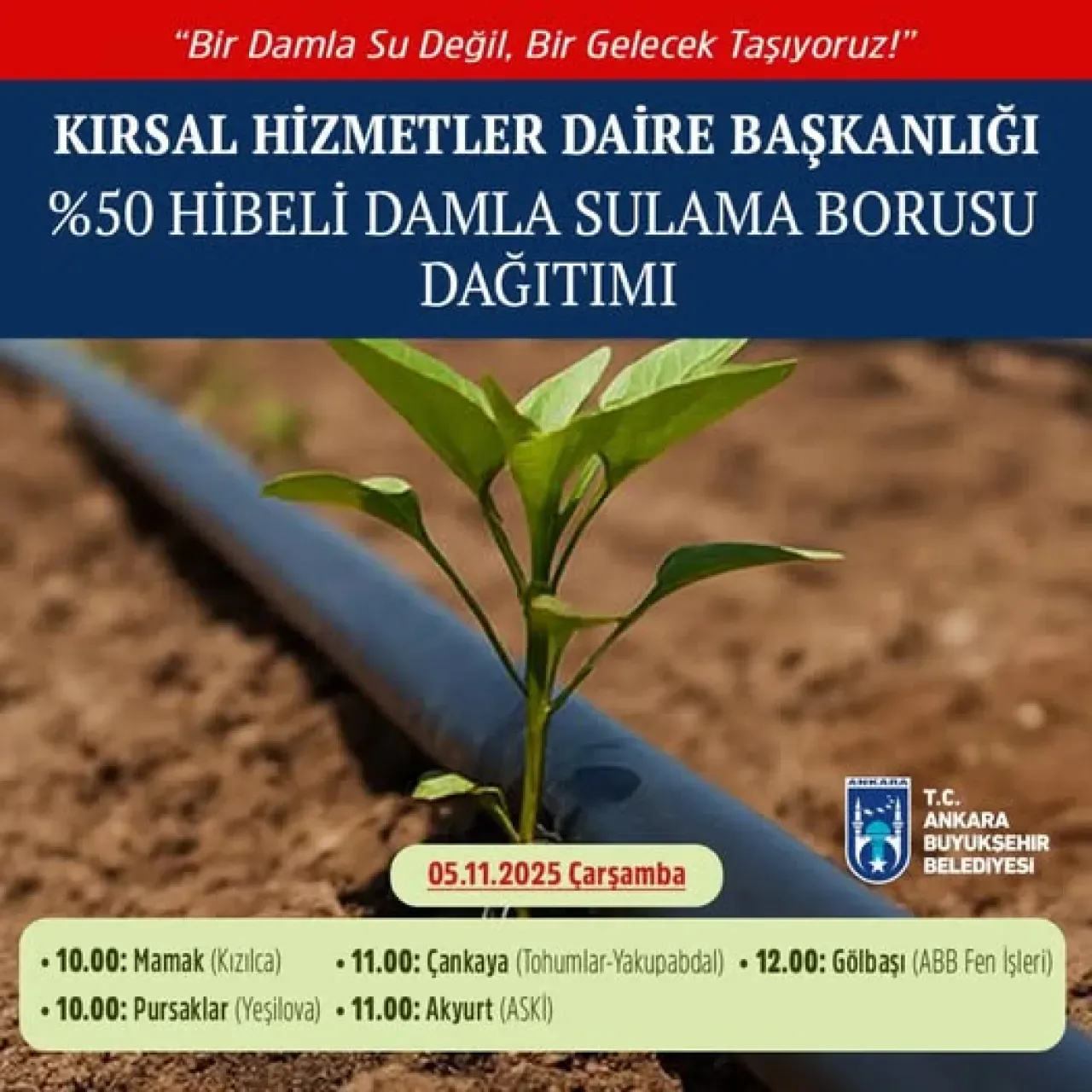 Ankara Büyükşehir Belediyesi Çiftçilere 50 Hibeli Damla Sulama Sistemi Dağıtacak Ankara Büyükşehir Belediyesi Çiftçilere 50 Hibeli Damla Sulama Sistemi Dağıtacak