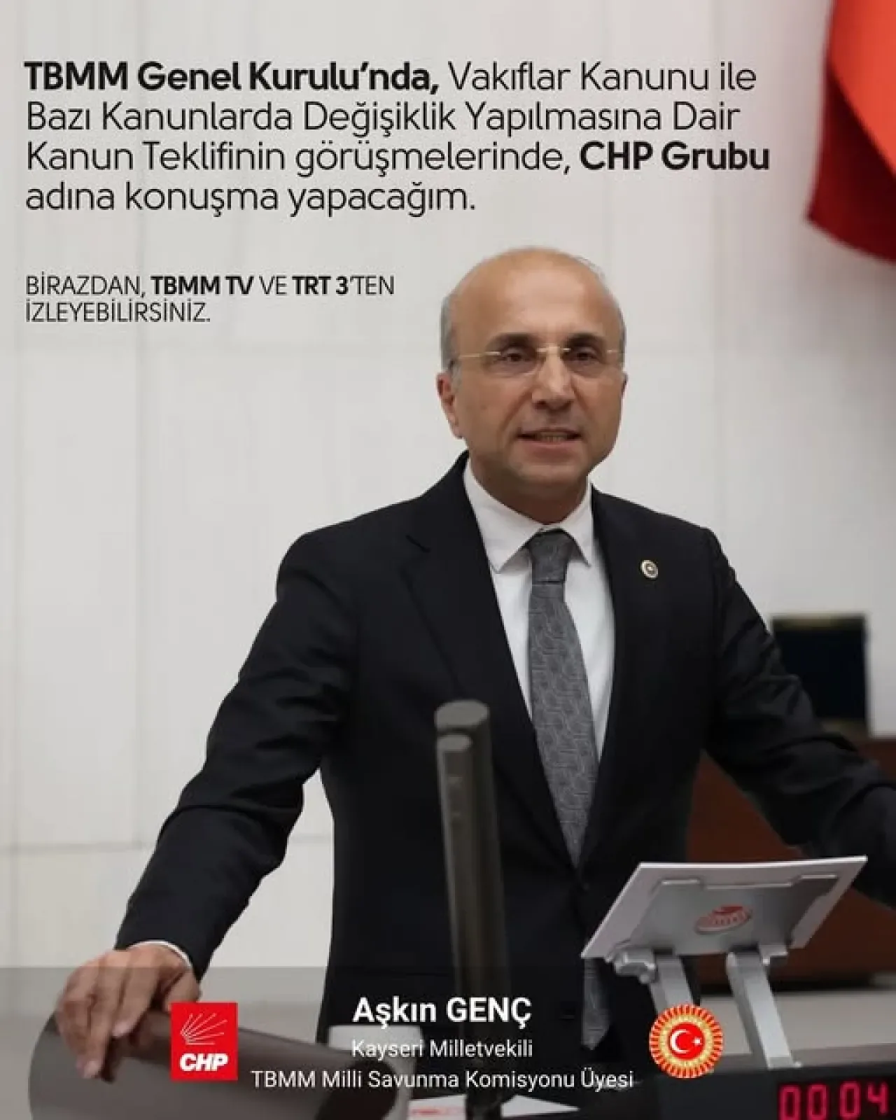 CHP'li Genç, Vakıflar Kanunu Değişikliğini Meclis Genel Kurulu'nda Ele Alacak CHP'li Genç, Vakıflar Kanunu Değişikliğini Meclis Genel Kurulu'nda Ele Alacak