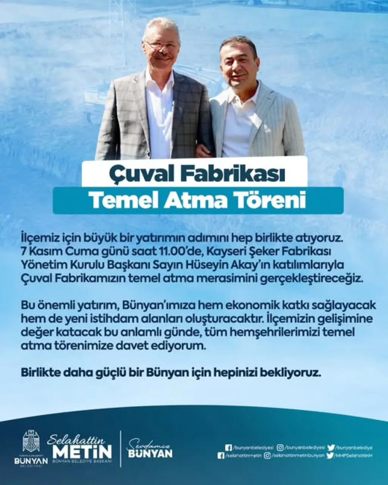Bünyan'a Yeni Çuval Fabrikası: Ekonomiye ve İstihdama Büyük Katkı Bekleniyor Bünyan'a Yeni Çuval Fabrikası: Ekonomiye ve İstihdama Büyük Katkı Bekleniyor