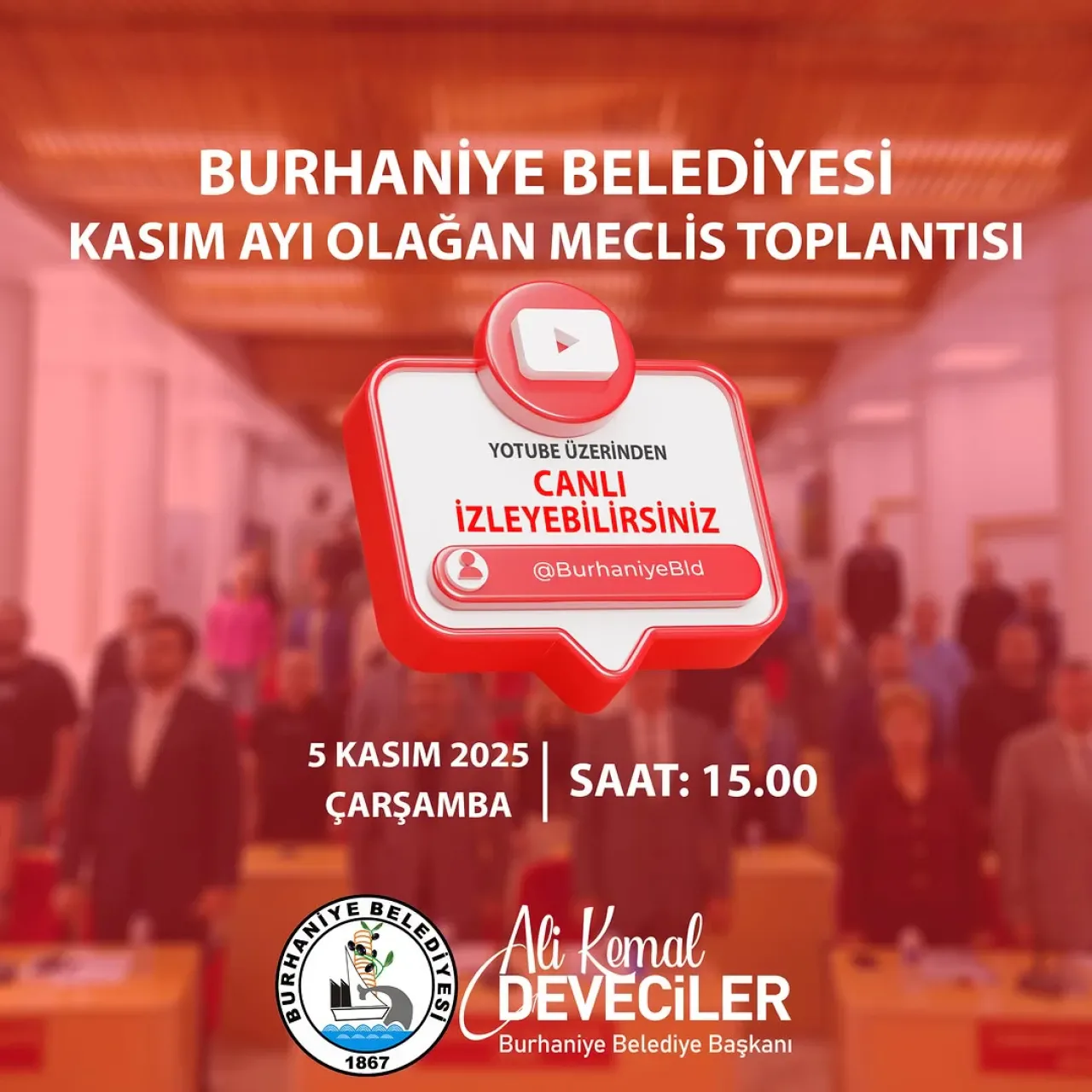 Burhaniye Kasım Ayı Meclis Toplantısı Canlı Yayınla İzlenecek Burhaniye Kasım Ayı Meclis Toplantısı Canlı Yayınla İzlenecek