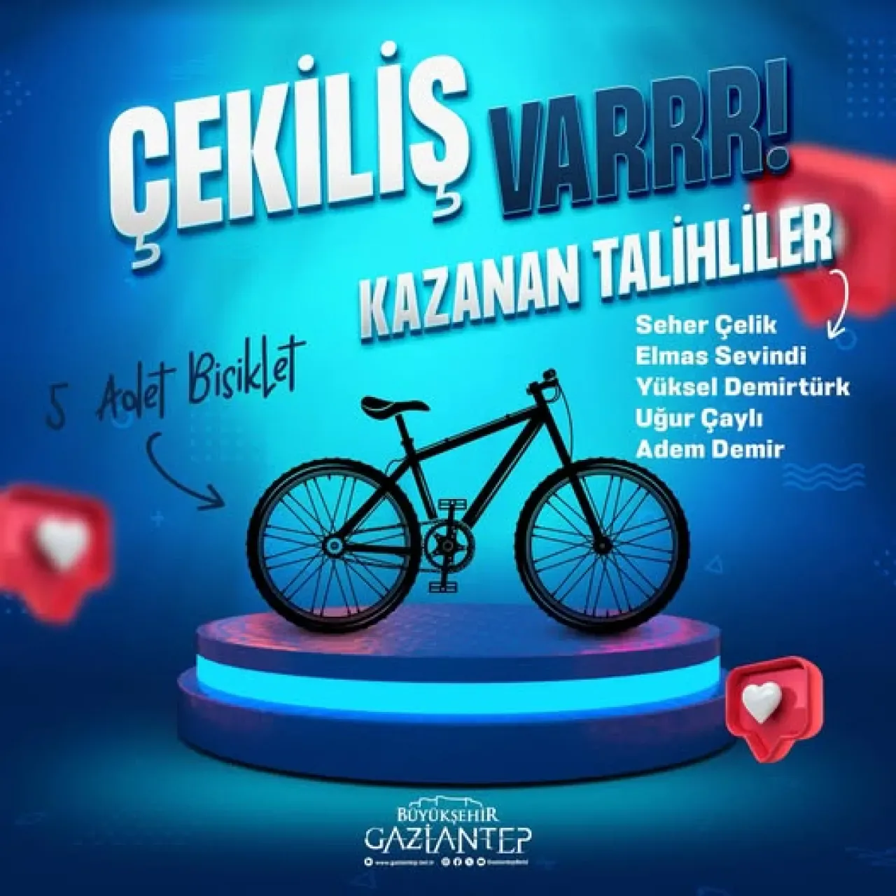 Gaziantep Büyükşehir Belediyesi Bisiklet Çekilişi Sonuçlandı Gaziantep Büyükşehir Belediyesi Bisiklet Çekilişi Sonuçlandı