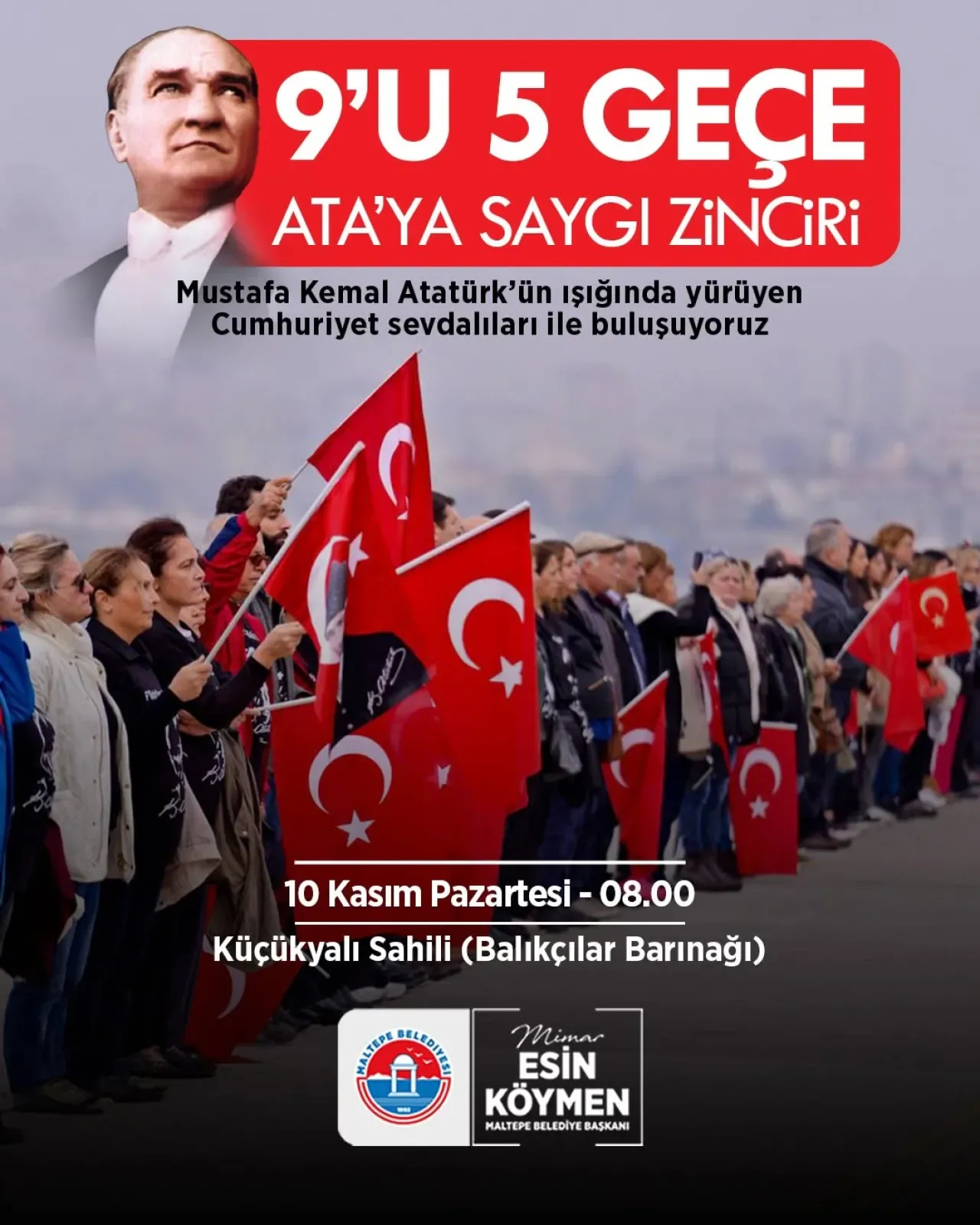 Maltepe'de 10 Kasım'da Ata'ya Saygı Zinciri ve Dalışı Düzenleniyor Maltepe'de 10 Kasım'da Ata'ya Saygı Zinciri ve Dalışı Düzenleniyor