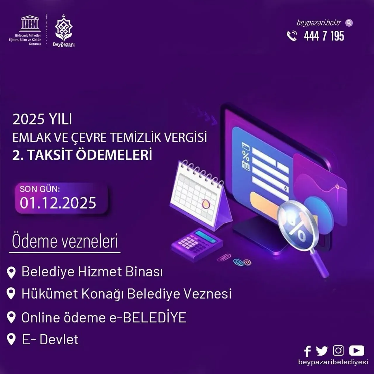 Beypazarı'nda 2025 Yılı Emlak ve Çevre Temizlik Vergisi İkinci Taksit Ödemeleri Başladı Beypazarı'nda 2025 Yılı Emlak ve Çevre Temizlik Vergisi İkinci Taksit Ödemeleri Başladı