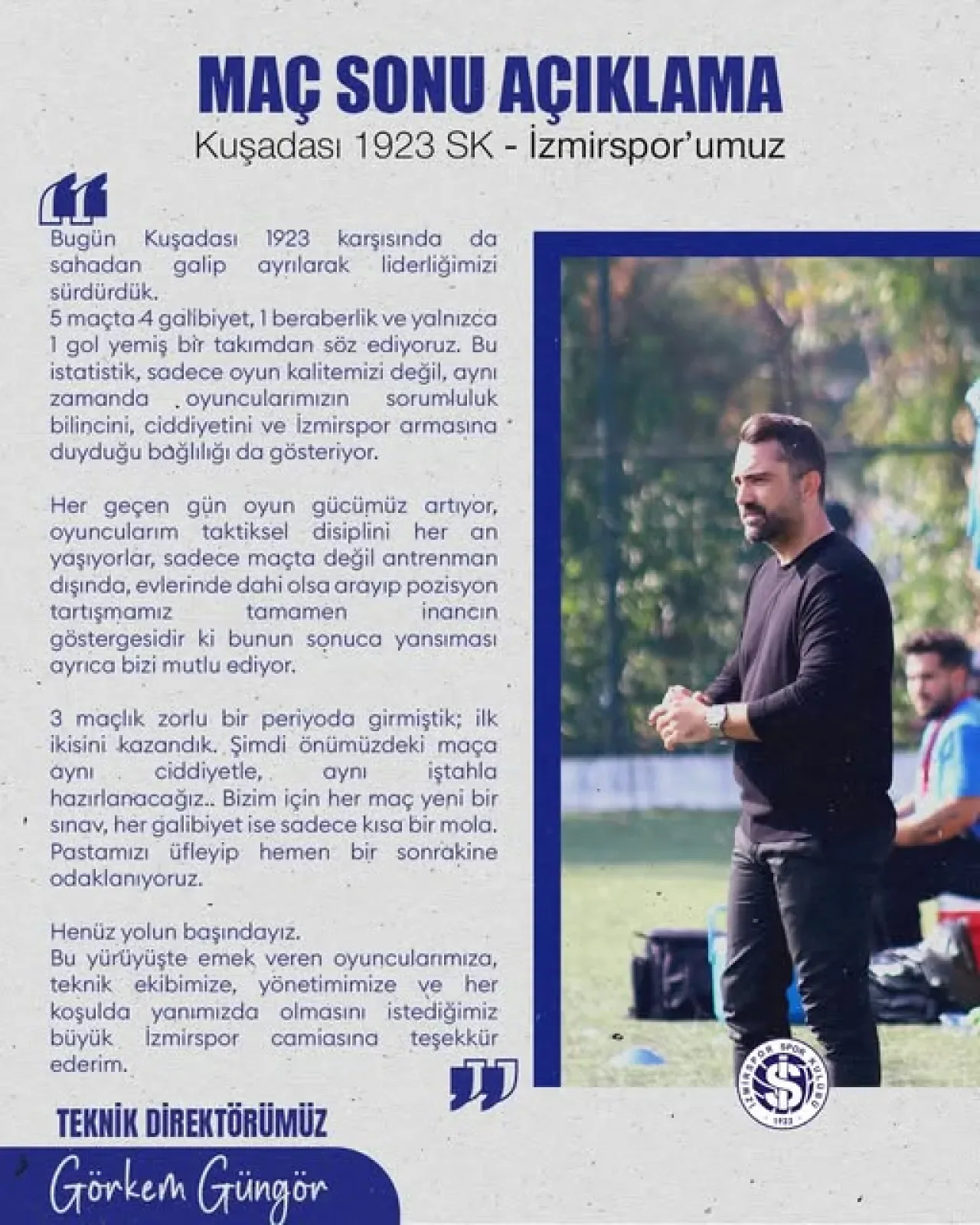 İzmirspor Teknik Direktörü Görkem Güngör'den Kuşadasıspor Galibiyeti Değerlendirmesi İzmirspor Teknik Direktörü Görkem Güngör'den Kuşadasıspor Galibiyeti Değerlendirmesi