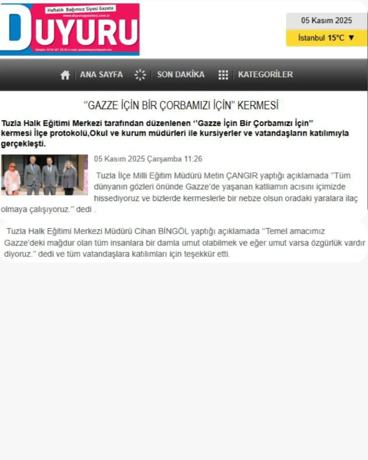 Tuzla'da Gazze İçin Dayanışma Kermesi Düzenlendi Tuzla'da Gazze İçin Dayanışma Kermesi Düzenlendi
