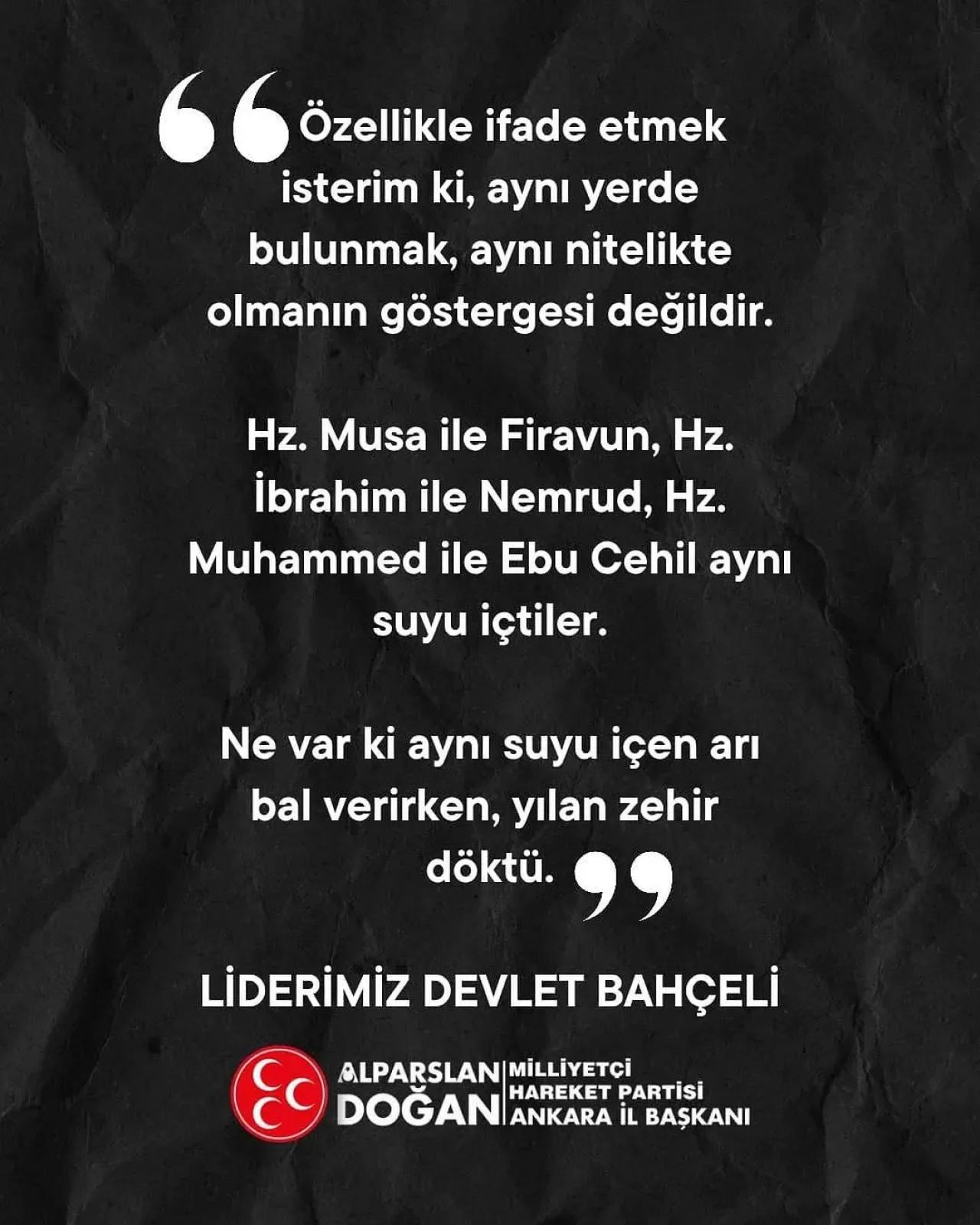 Devlet Bahçeli'den Siyaset ve Nitelik Üzerine Çarpıcı Açıklama: Aynı Suyu İçen Arı Bal, Yılan Zehir Verir Devlet Bahçeli'den Siyaset ve Nitelik Üzerine Çarpıcı Açıklama: Aynı Suyu İçen Arı Bal, Yılan Zehir Verir