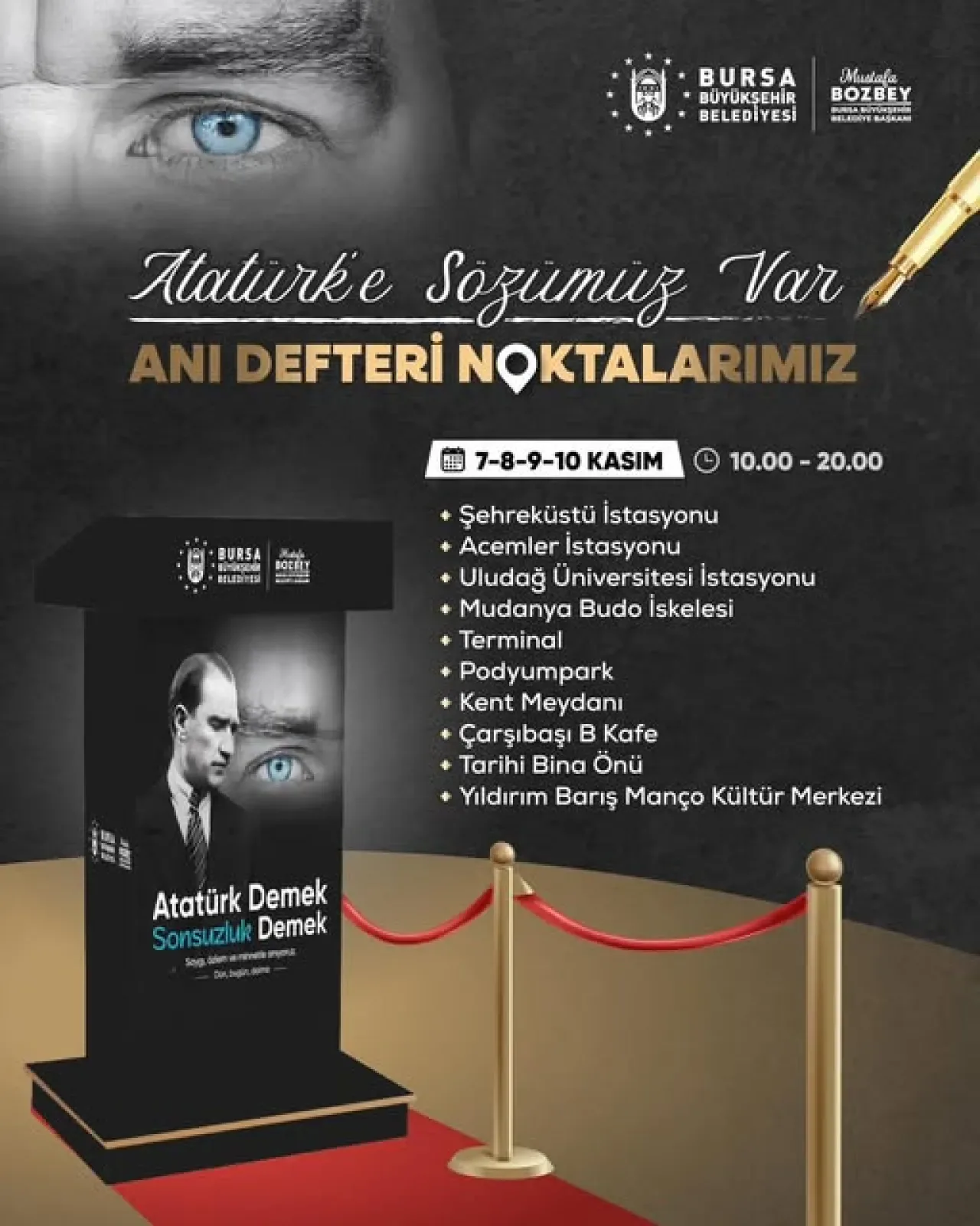 Bursa'da Atatürk'ü Anma Törenleri ve Anı Defteri Çağrısı Bursa'da Atatürk'ü Anma Törenleri ve Anı Defteri Çağrısı