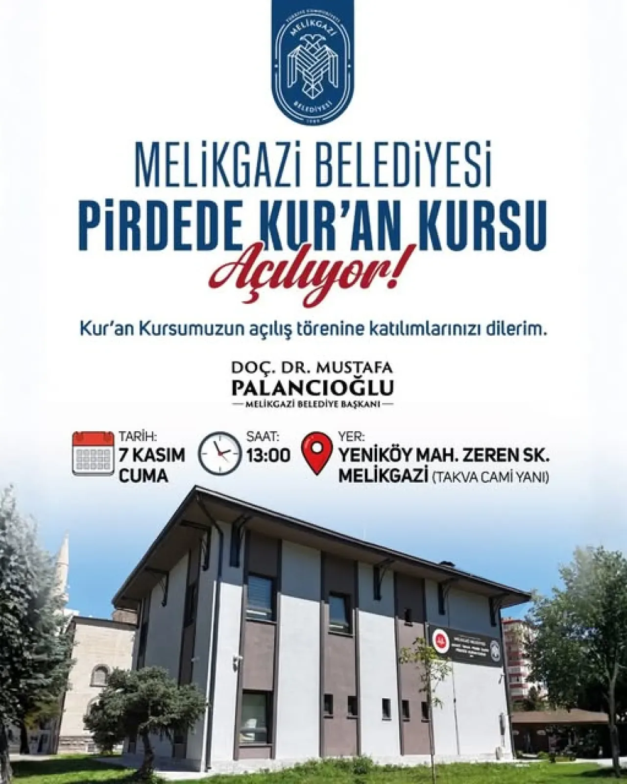 Melikgazi Belediyesi ve Hayırsever İş Birliğiyle Yeni Kuran Kursu Açılıyor Melikgazi Belediyesi ve Hayırsever İş Birliğiyle Yeni Kuran Kursu Açılıyor