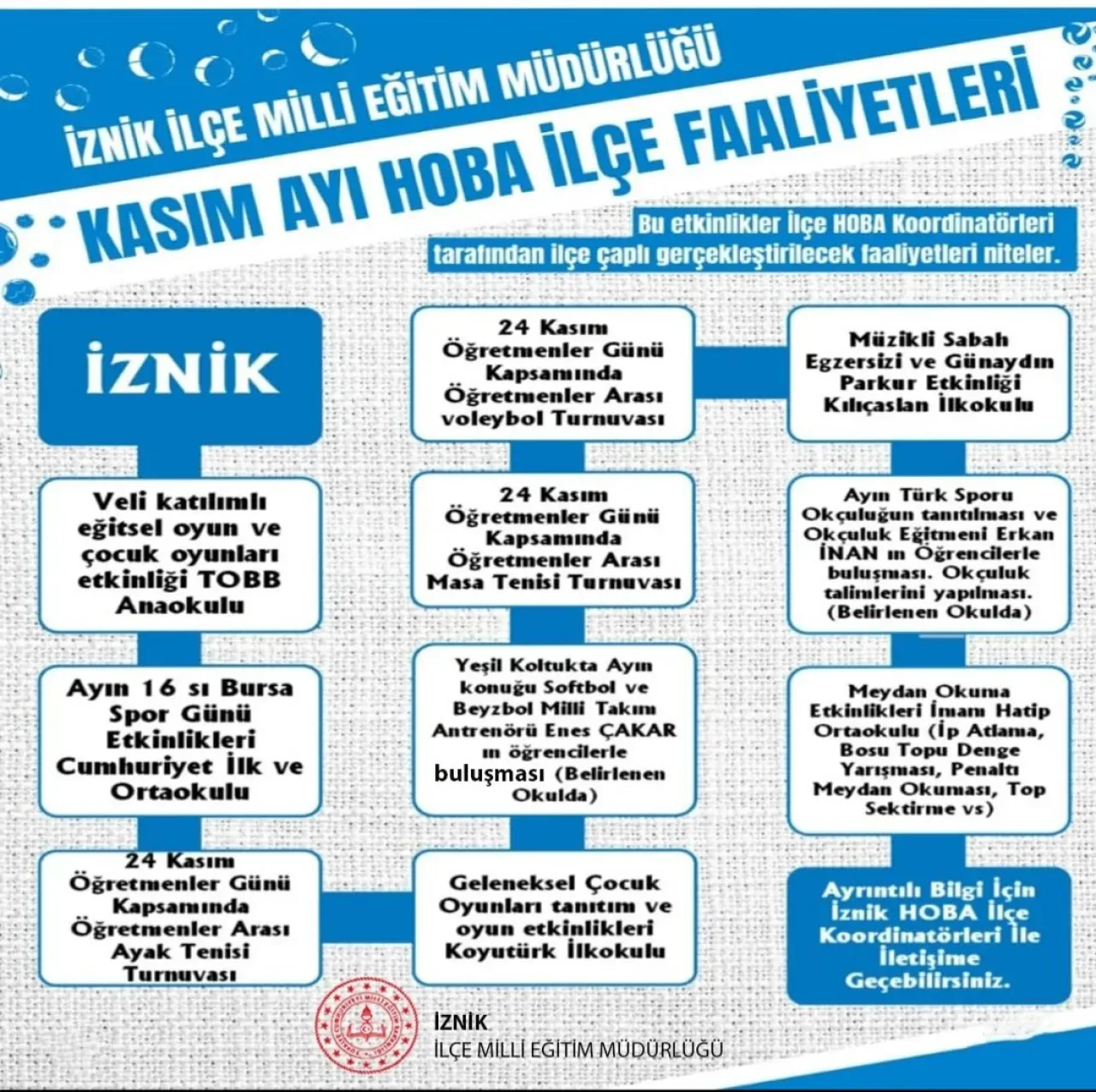 İznik'te Kasım Ayı Eğitim Faaliyetleri Yoğun Geçti İznik'te Kasım Ayı Eğitim Faaliyetleri Yoğun Geçti