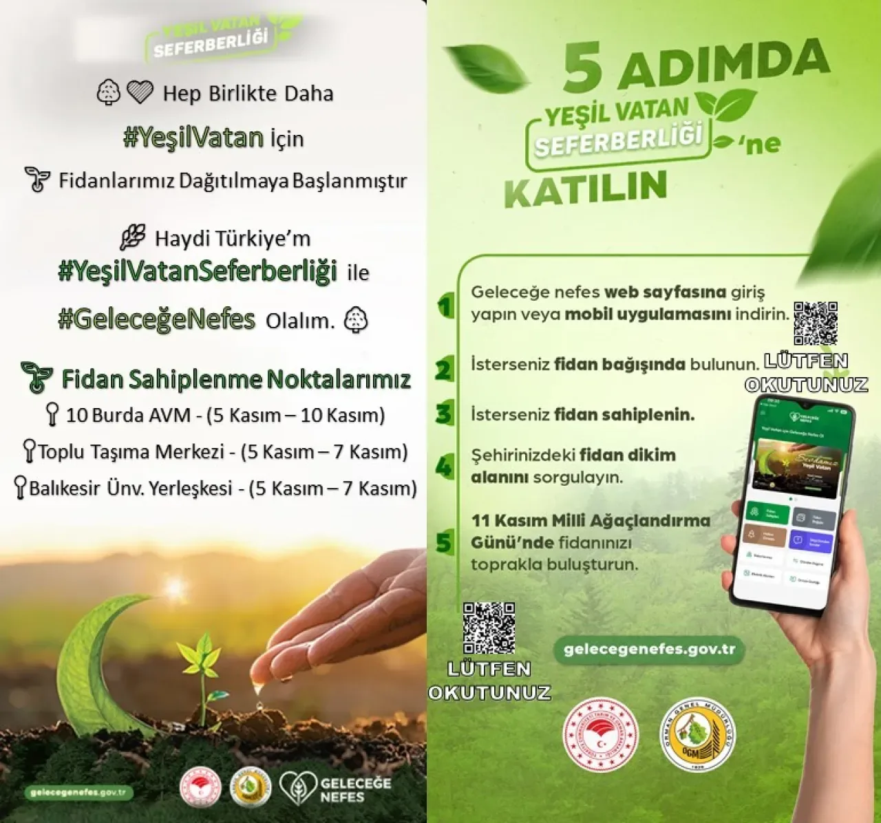 Balıkesir'de Yeşil Vatan Seferberliği: Vatandaşlar Fidan Sahiplenmeye Davet Ediliyor Balıkesir'de Yeşil Vatan Seferberliği: Vatandaşlar Fidan Sahiplenmeye Davet Ediliyor