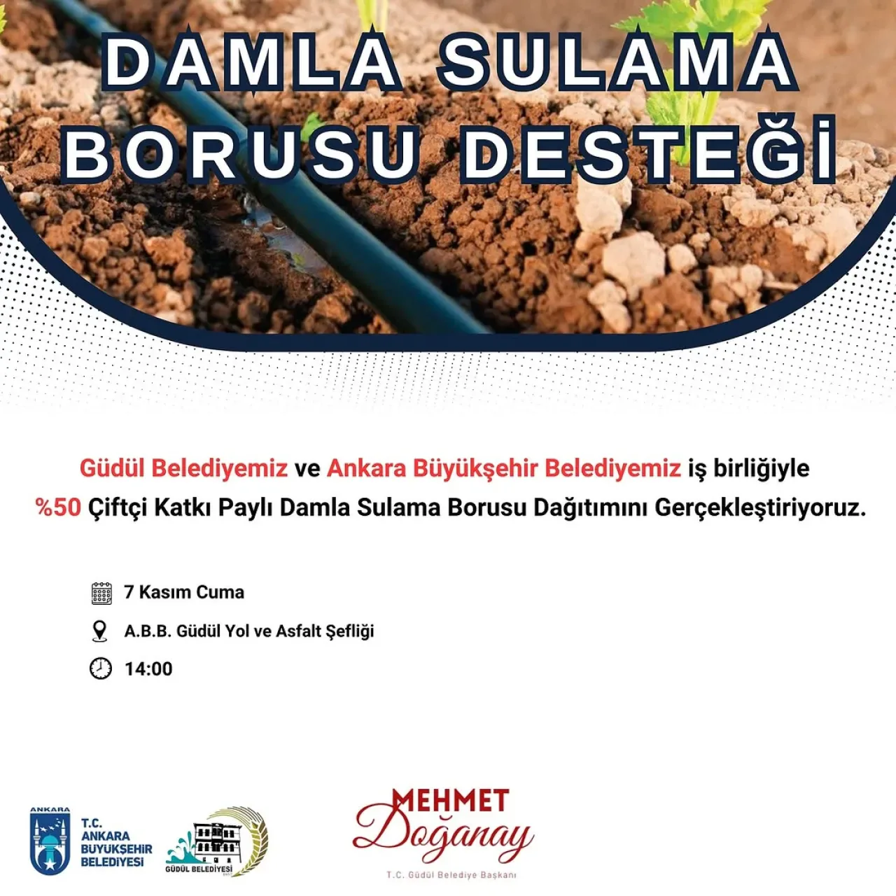 Güdül'de Çiftçilere Damla Sulama Borusu Desteği Güdül'de Çiftçilere Damla Sulama Borusu Desteği