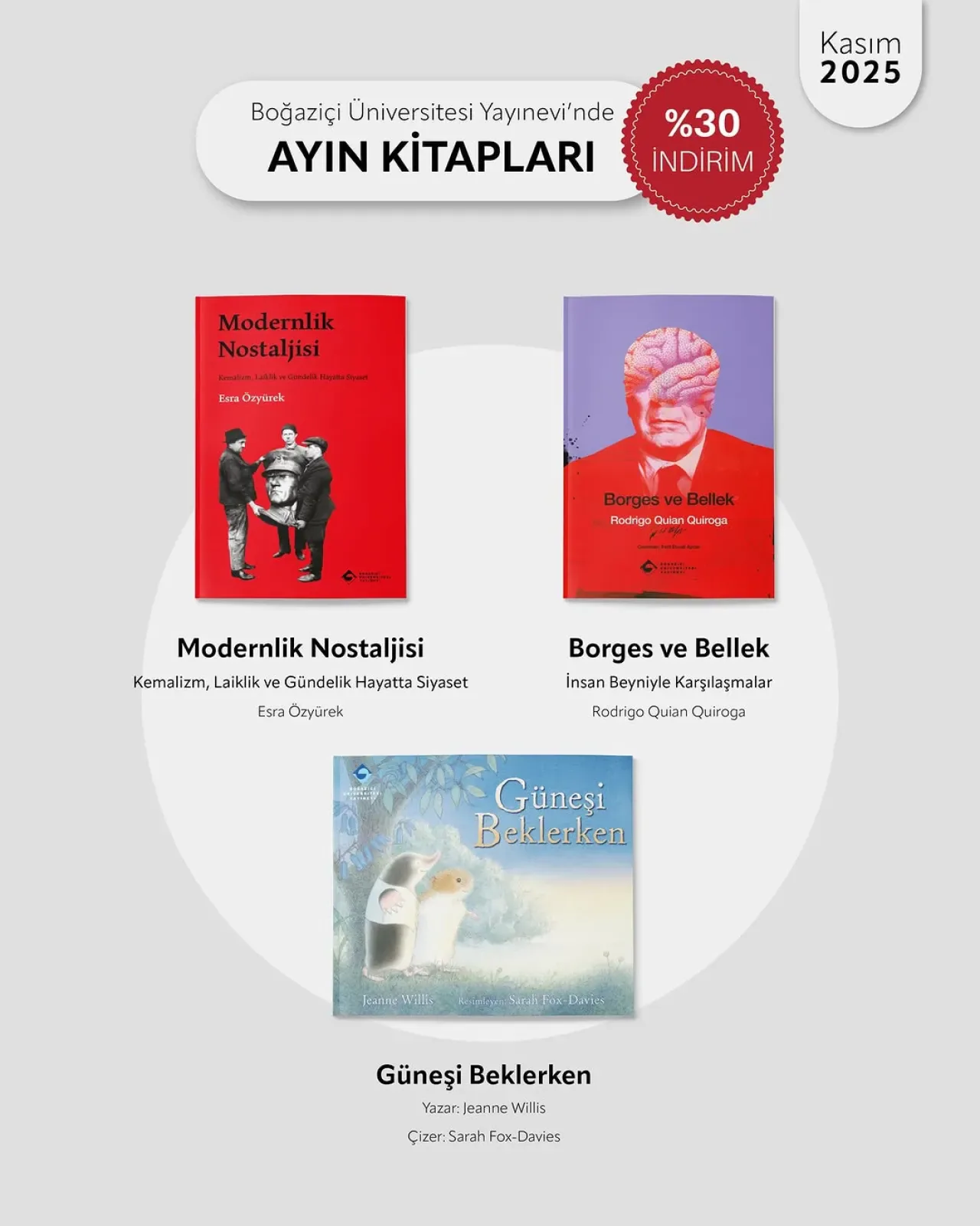 Boğaziçi Üniversitesi Yayınevi'nden Ayın Kitapları: Modernlik Nostaljisi, Borges ve Bellek, Güneşi Beklerken Boğaziçi Üniversitesi Yayınevi'nden Ayın Kitapları: Modernlik Nostaljisi, Borges ve Bellek, Güneşi Beklerken