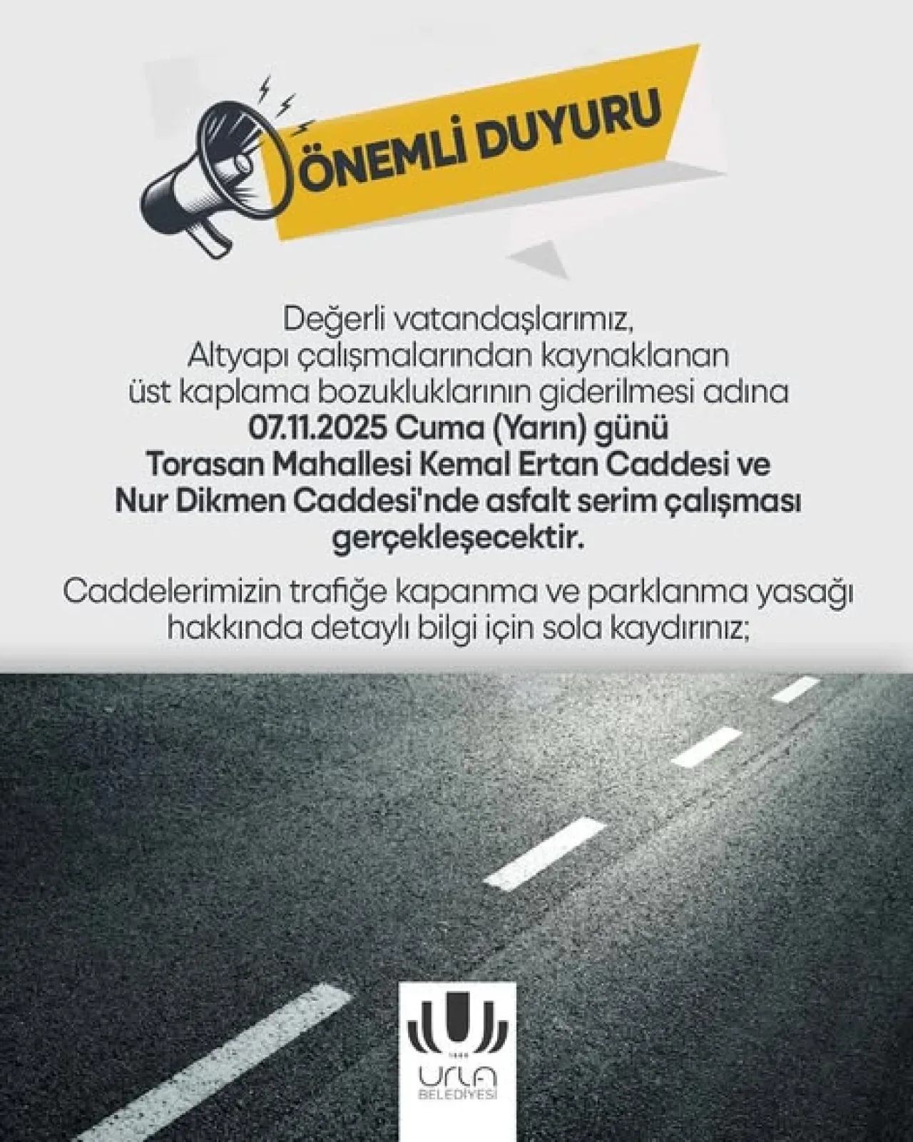 İzmir Urla'da Altyapı Çalışması Sonrası Asfaltlama Yapılacak İzmir Urla'da Altyapı Çalışması Sonrası Asfaltlama Yapılacak