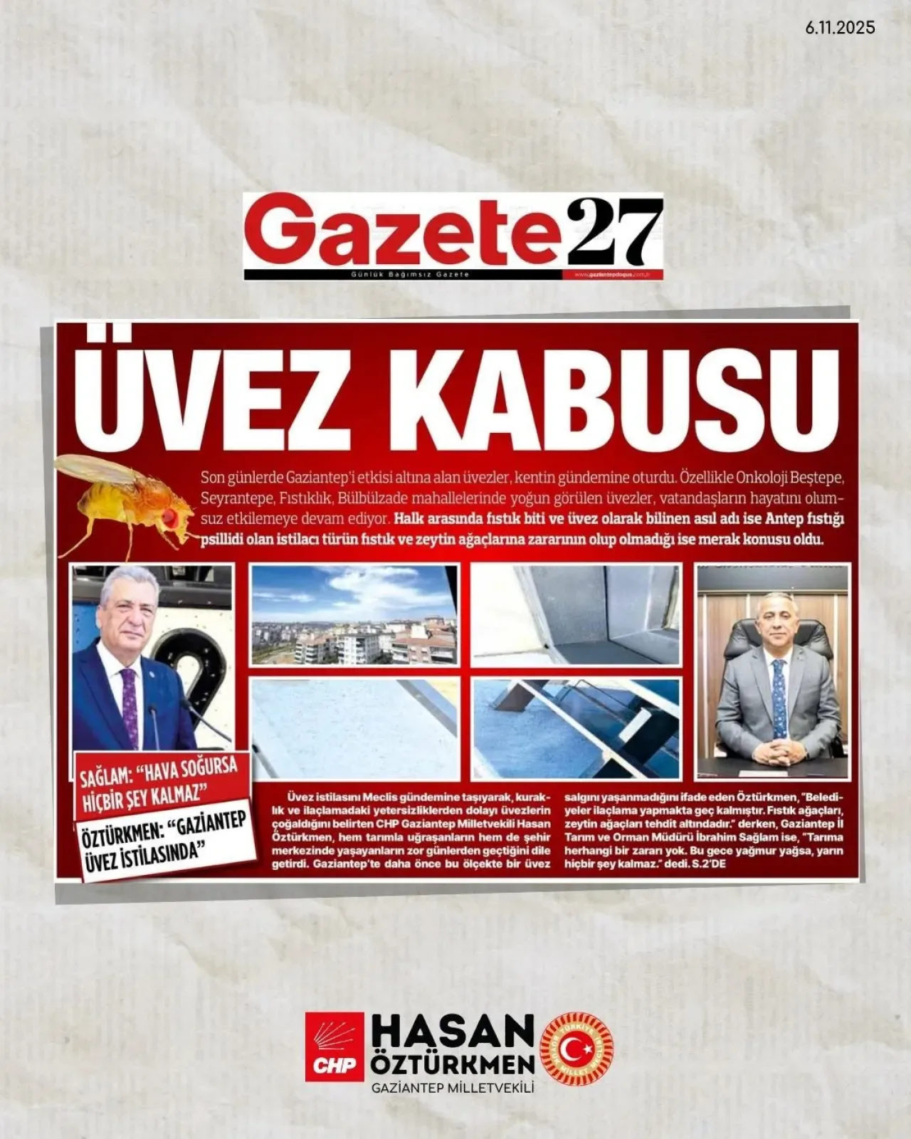 Gaziantep Milletvekili Öztürkmen, Üvez İstilasını Meclis Gündemine Taşıdı Gaziantep Milletvekili Öztürkmen, Üvez İstilasını Meclis Gündemine Taşıdı