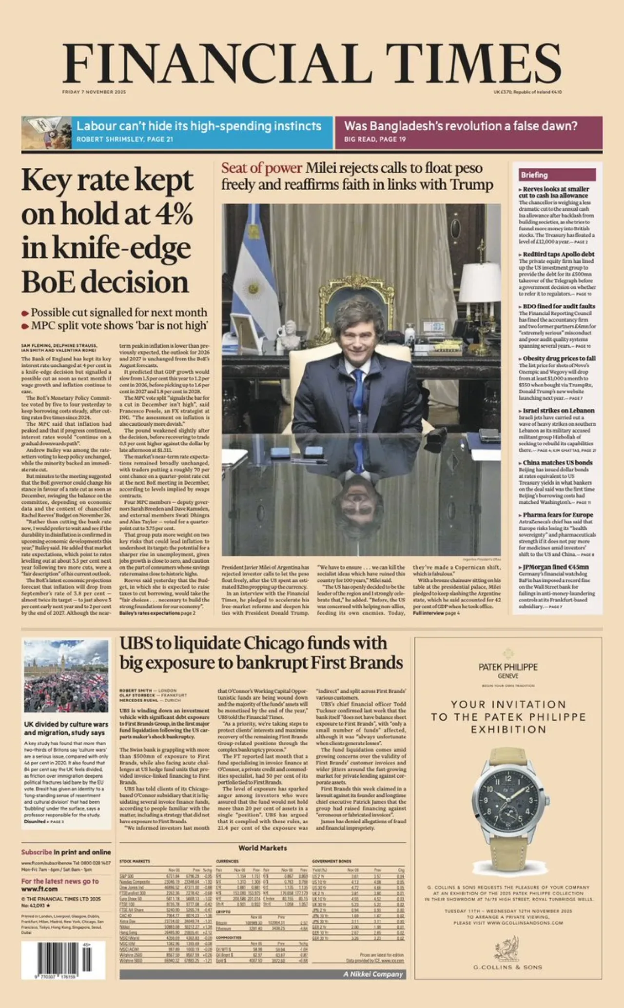 FT'nin 7 Kasım Cuma Günü Ön Sayfası Yayınlandı FT'nin 7 Kasım Cuma Günü Ön Sayfası Yayınlandı