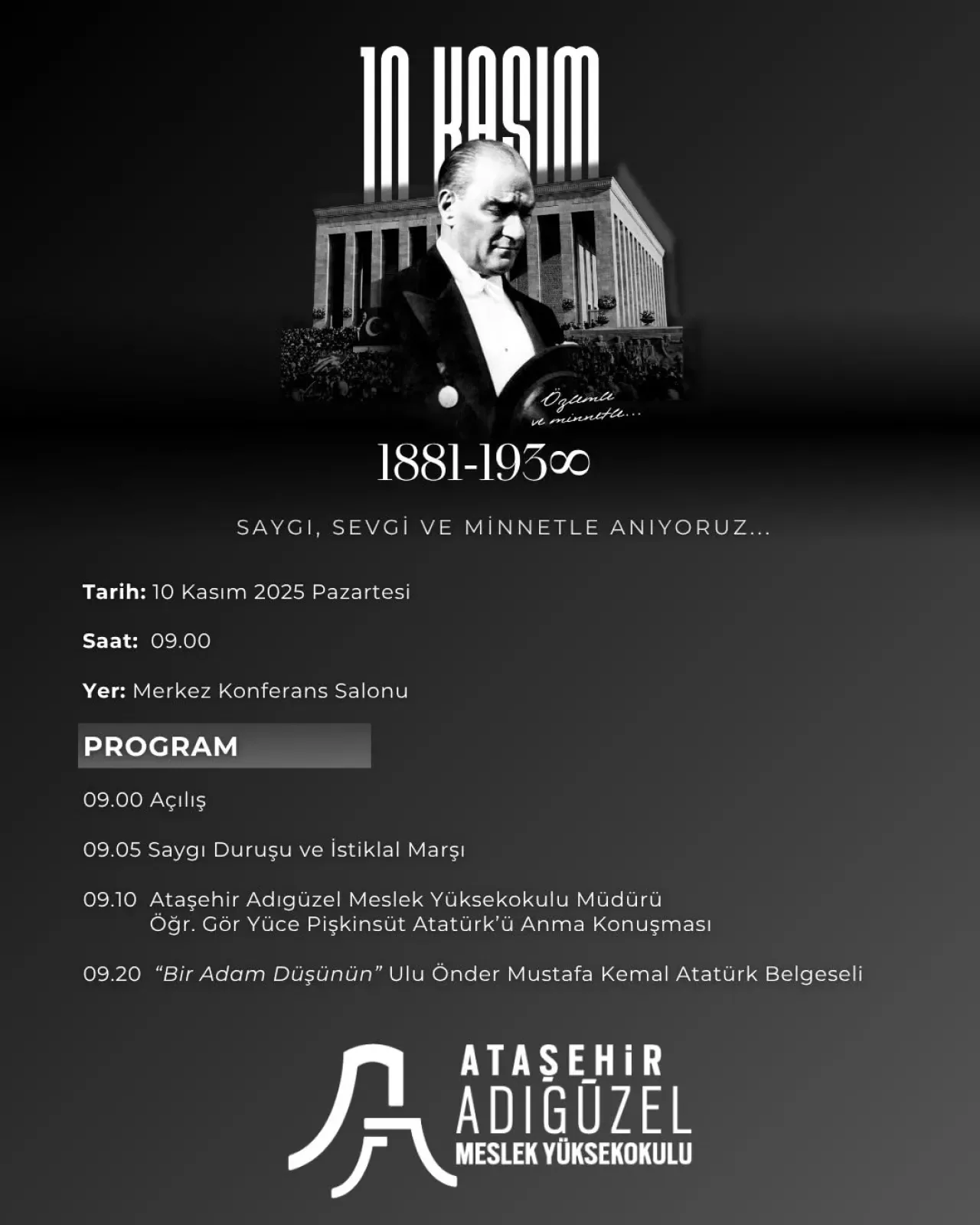 Ataşehir Adıgüzel MYO'da 10 Kasım Atatürk'ü Anma Töreni Ataşehir Adıgüzel MYO'da 10 Kasım Atatürk'ü Anma Töreni
