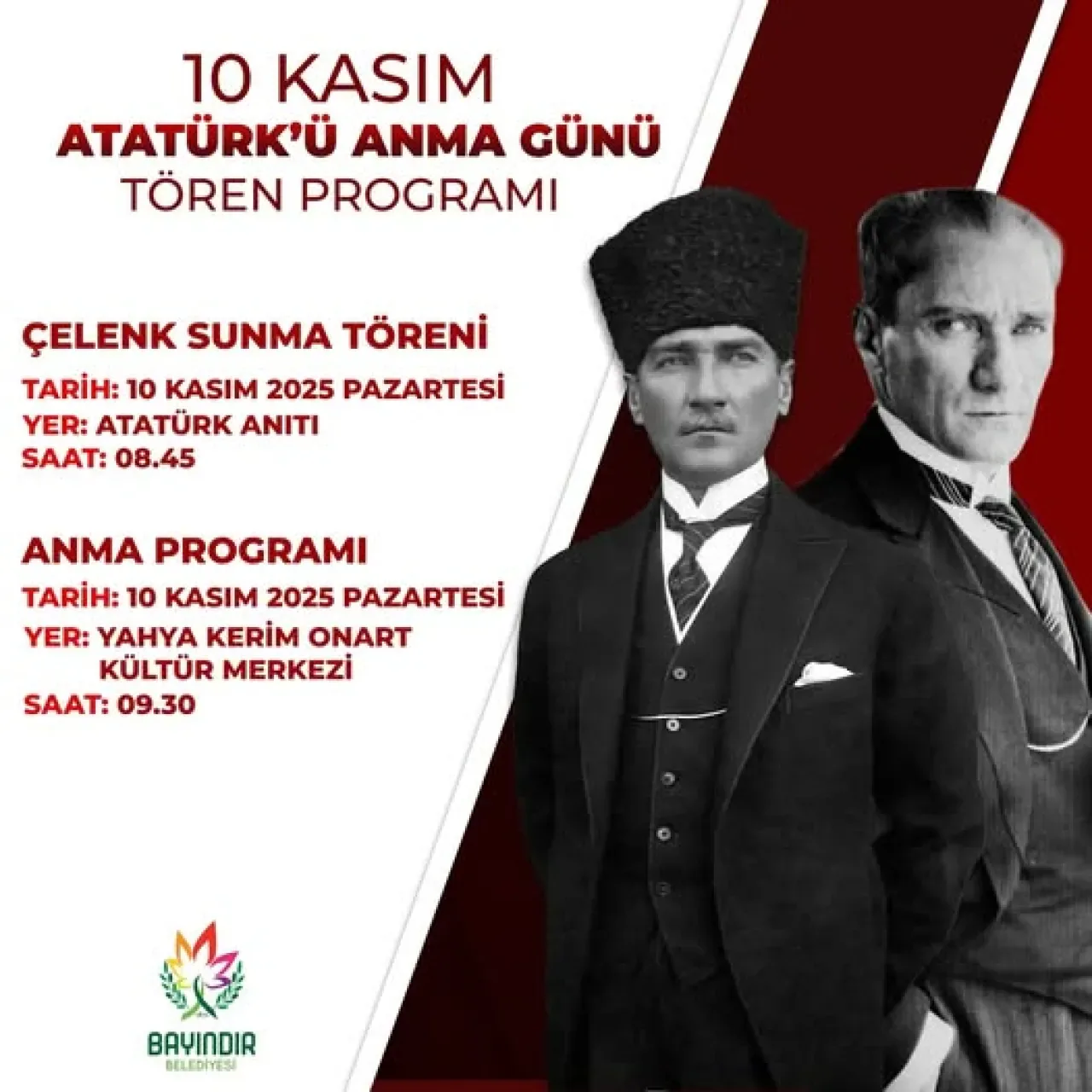 İzmir Bayındır'da 10 Kasım Atatürk'ü Anma Günü Tören Programı Açıklandı İzmir Bayındır'da 10 Kasım Atatürk'ü Anma Günü Tören Programı Açıklandı