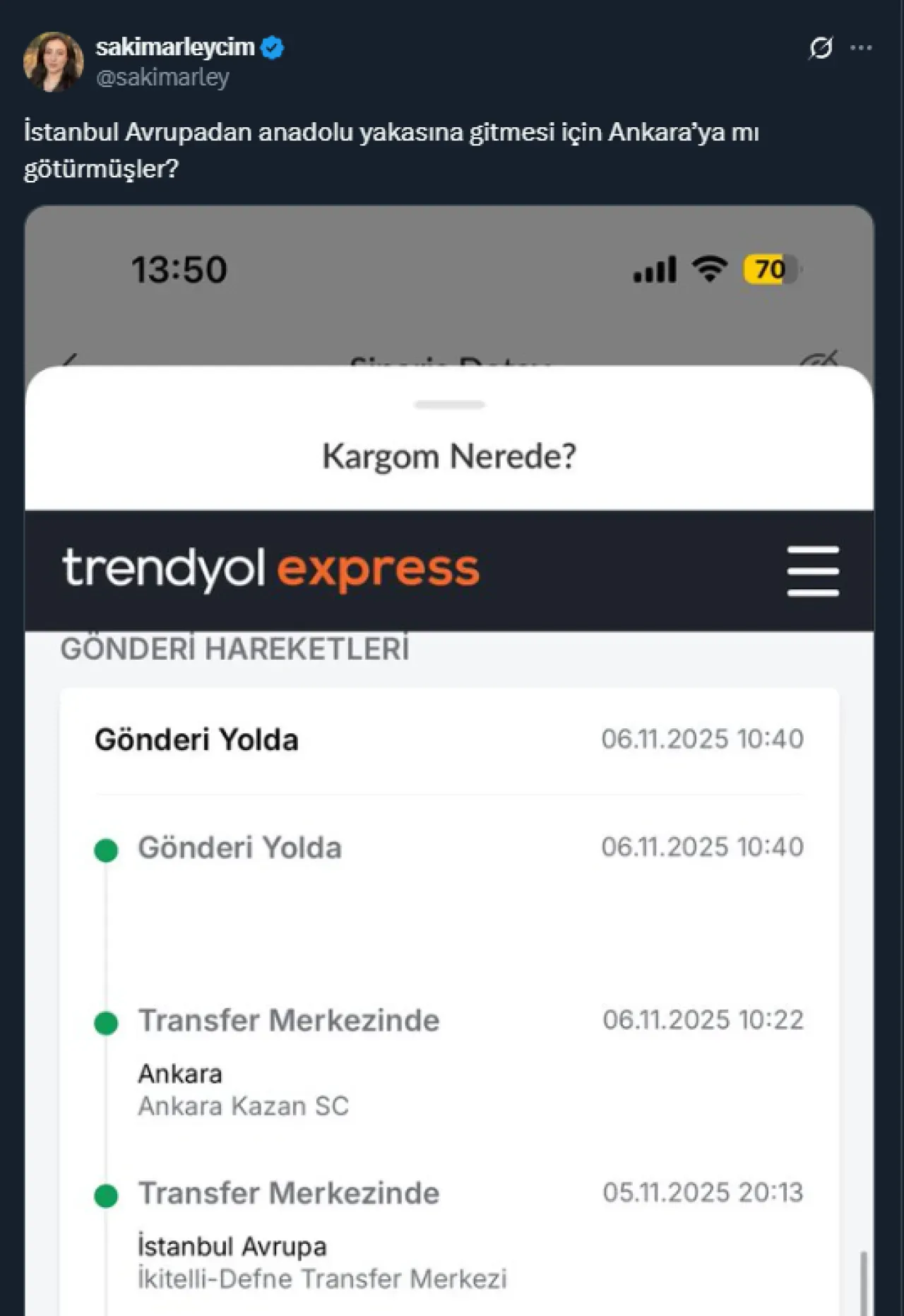 Trendyol Kargo Sürecinde Yaşanan Güzergah Sorunu Müşterileri Şaşırttı Trendyol Kargo Sürecinde Yaşanan Güzergah Sorunu Müşterileri Şaşırttı