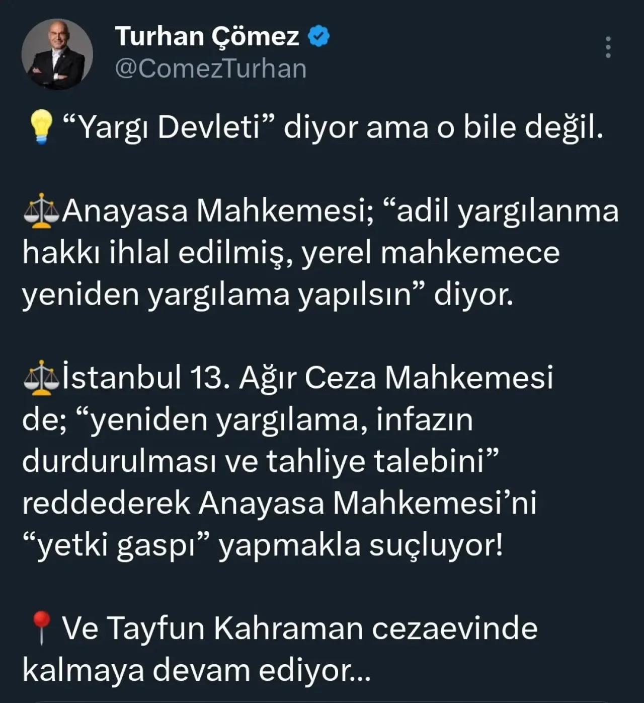 Anayasa Mahkemesi Kararına Rağmen Tahliye Reddedildi: Tayfun Kahraman Cezaevinde Kalıyor Anayasa Mahkemesi Kararına Rağmen Tahliye Reddedildi: Tayfun Kahraman Cezaevinde Kalıyor