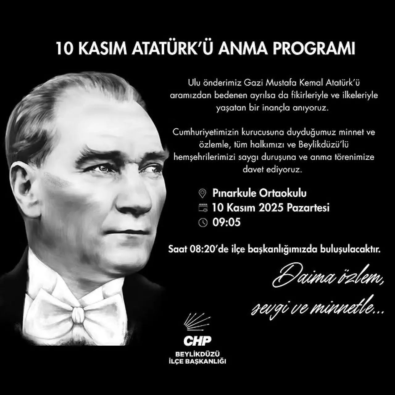 Beylikdüzü'nde Atatürk'ü Anma Töreni Düzenlenecek Beylikdüzü'nde Atatürk'ü Anma Töreni Düzenlenecek
