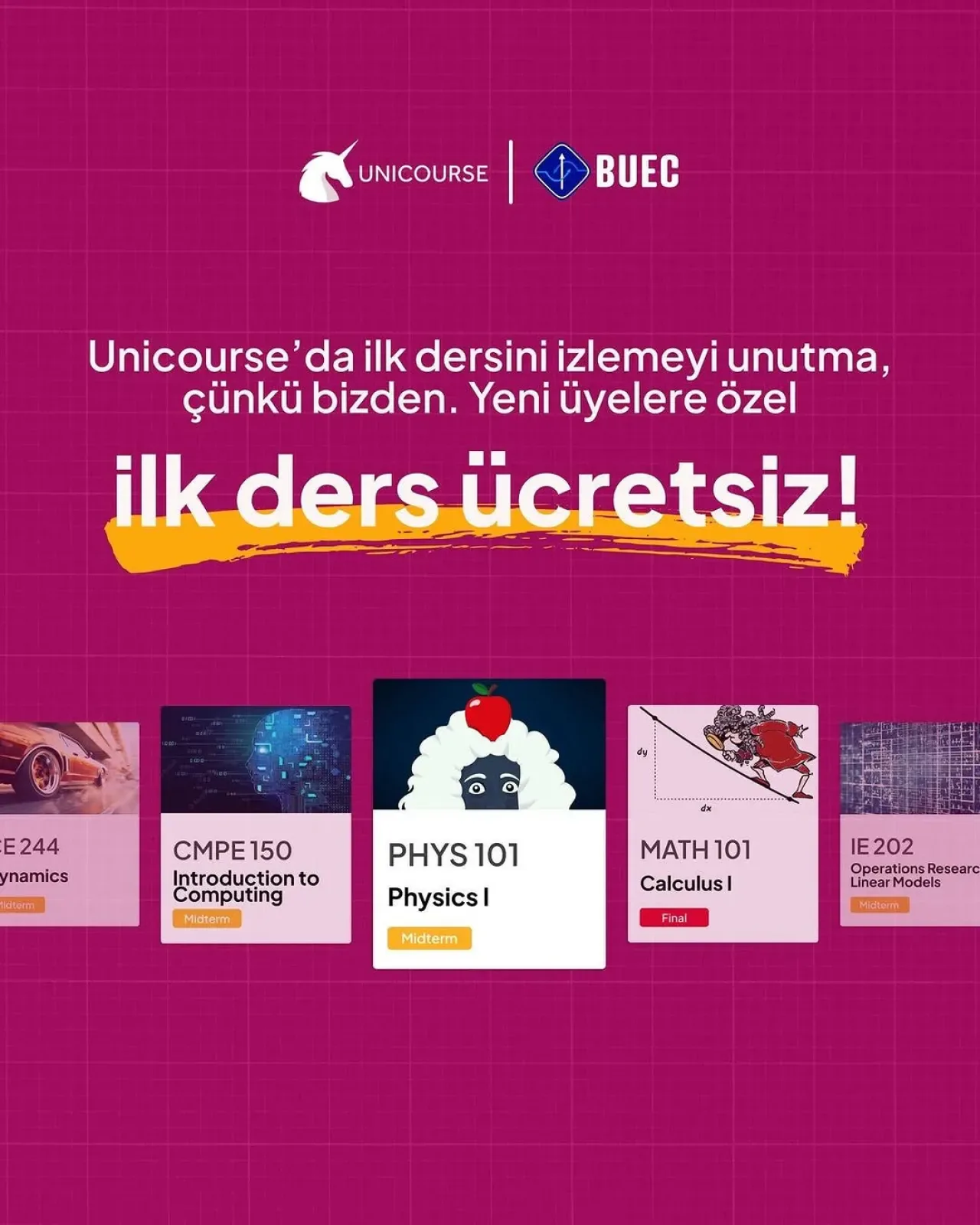 Boğaziçi Üniversitesi Öğrencilerine Sınav Dönemi Desteği: Unicourse İlk Midterm Dersini Hediye Ediyor Boğaziçi Üniversitesi Öğrencilerine Sınav Dönemi Desteği: Unicourse İlk Midterm Dersini Hediye Ediyor