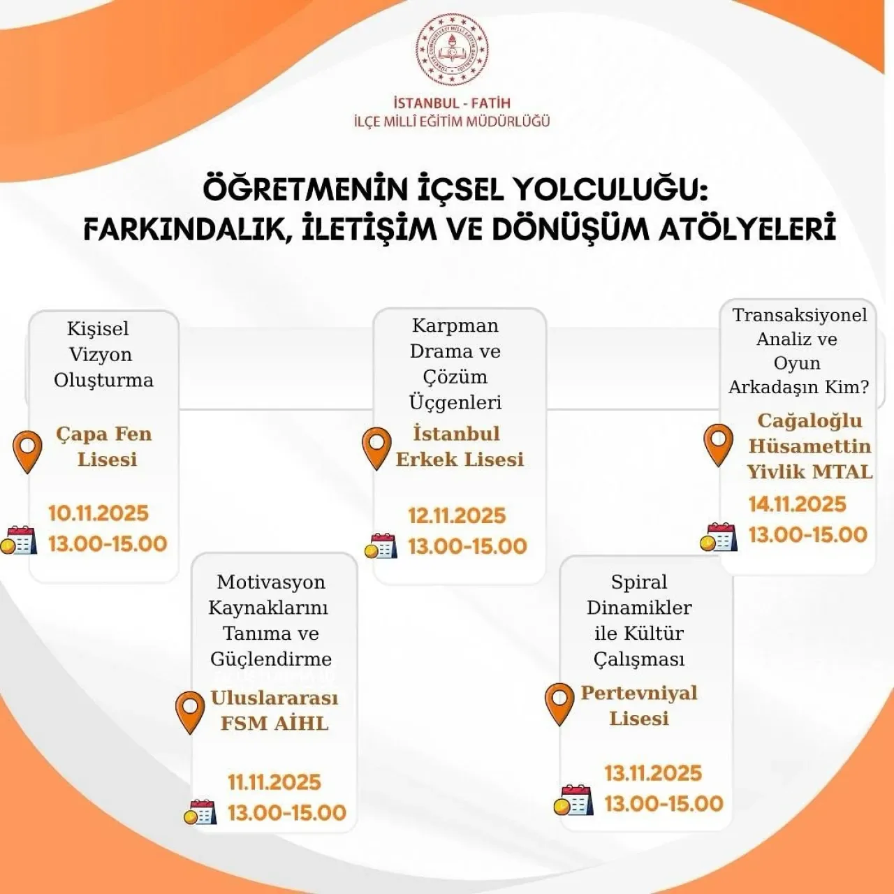 Fatih'te Öğretmenlere Yönelik Ara Tatil Atölyeleri Başvuruları Başladı Fatih'te Öğretmenlere Yönelik Ara Tatil Atölyeleri Başvuruları Başladı
