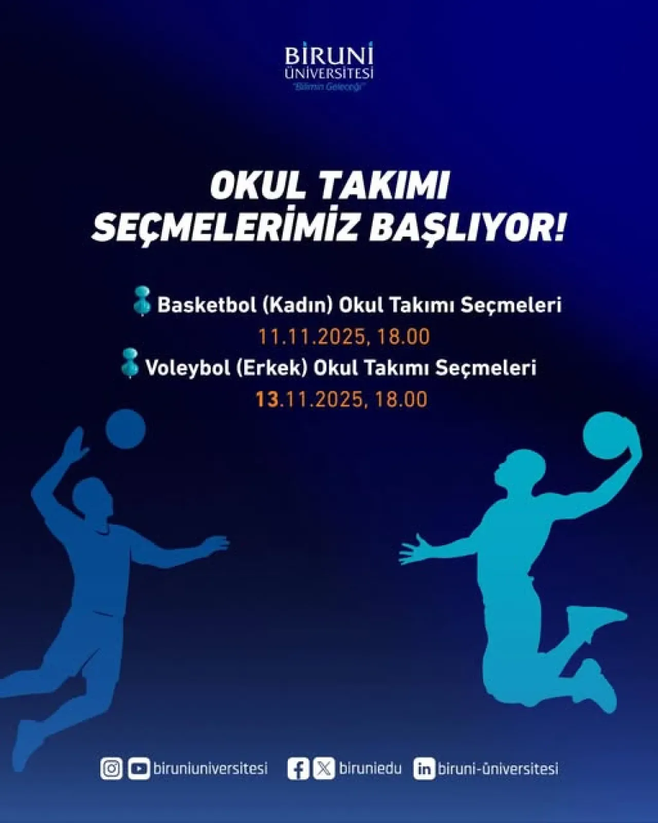 Biruni Üniversitesi'nde Basketbol ve Voleybol Takımı Seçmeleri Başlıyor Biruni Üniversitesi'nde Basketbol ve Voleybol Takımı Seçmeleri Başlıyor