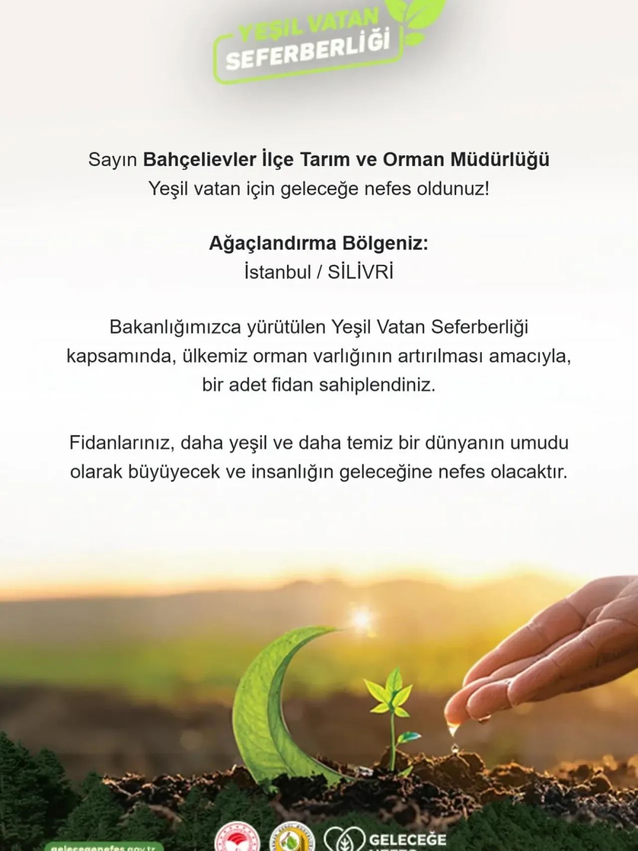 Bahçelievler'de 11 Kasım'da Geleceğe Nefes İçin Fidanlar Toprakla Buluştu Bahçelievler'de 11 Kasım'da Geleceğe Nefes İçin Fidanlar Toprakla Buluştu