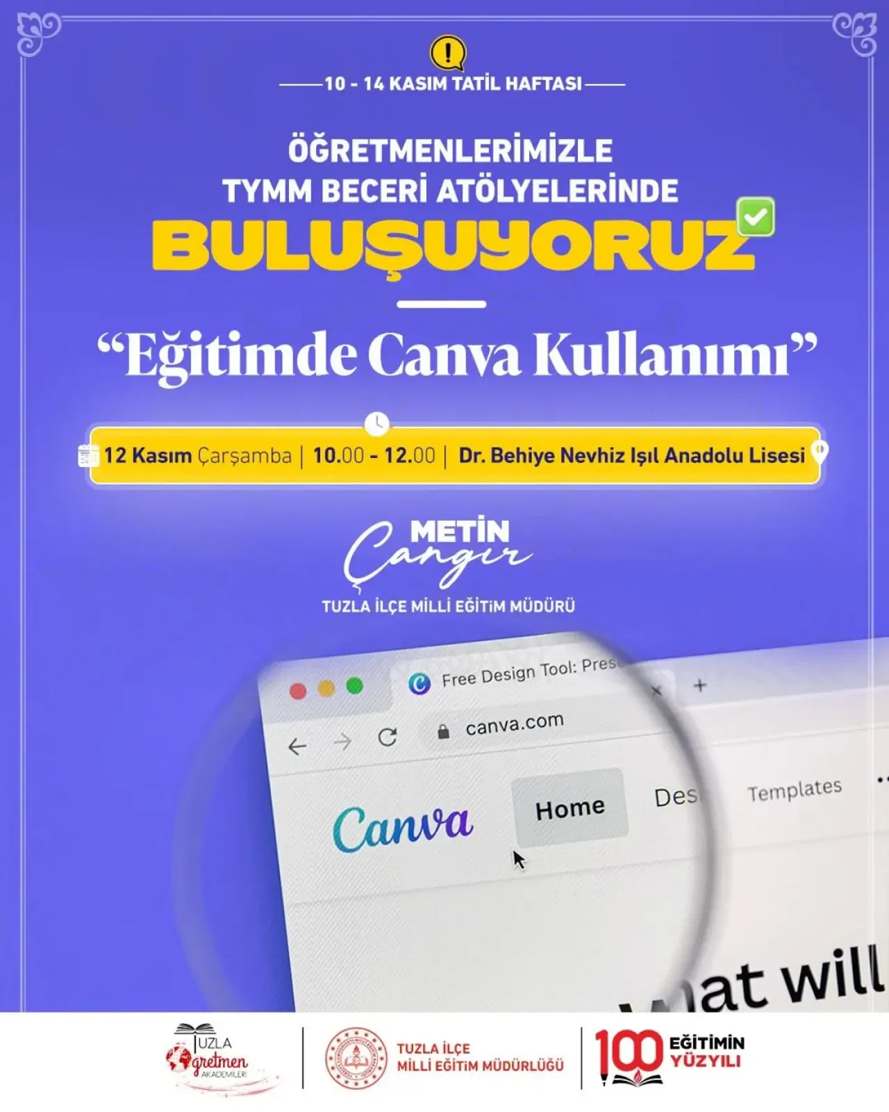 Tuzla'da Öğretmenler İçin Canva ile Dijital Tasarım Eğitimi Düzenleniyor Tuzla'da Öğretmenler İçin Canva ile Dijital Tasarım Eğitimi Düzenleniyor