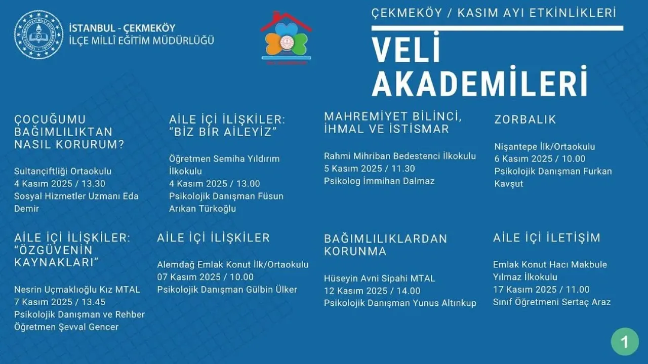 Çekmeköy'de Velilere Özel Kasım Ayı Seminerleri Başlıyor Çekmeköy'de Velilere Özel Kasım Ayı Seminerleri Başlıyor
