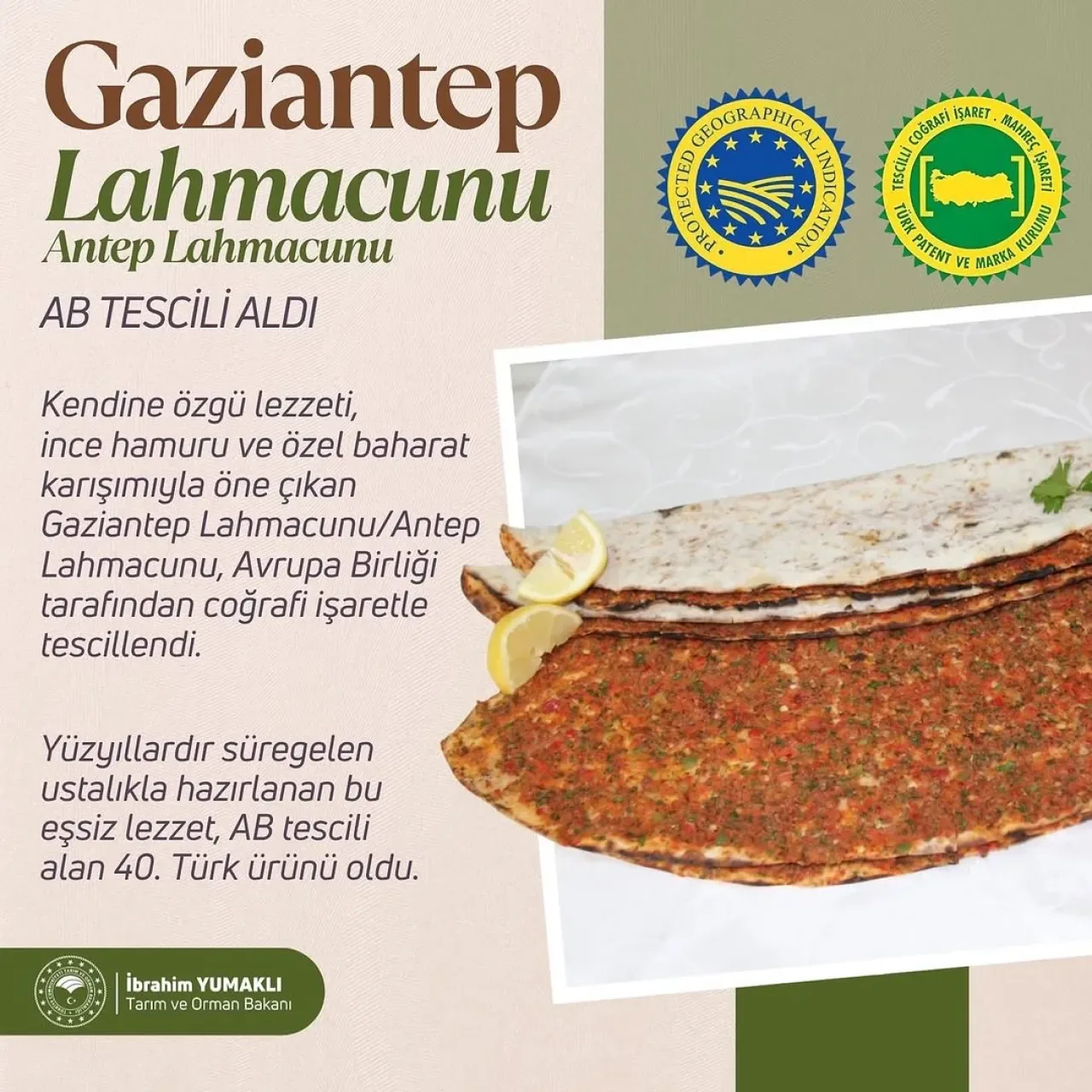 Gaziantep Lahmacunu Avrupa Birliği'nden Coğrafi İşaret Tescili Aldı Gaziantep Lahmacunu Avrupa Birliği'nden Coğrafi İşaret Tescili Aldı