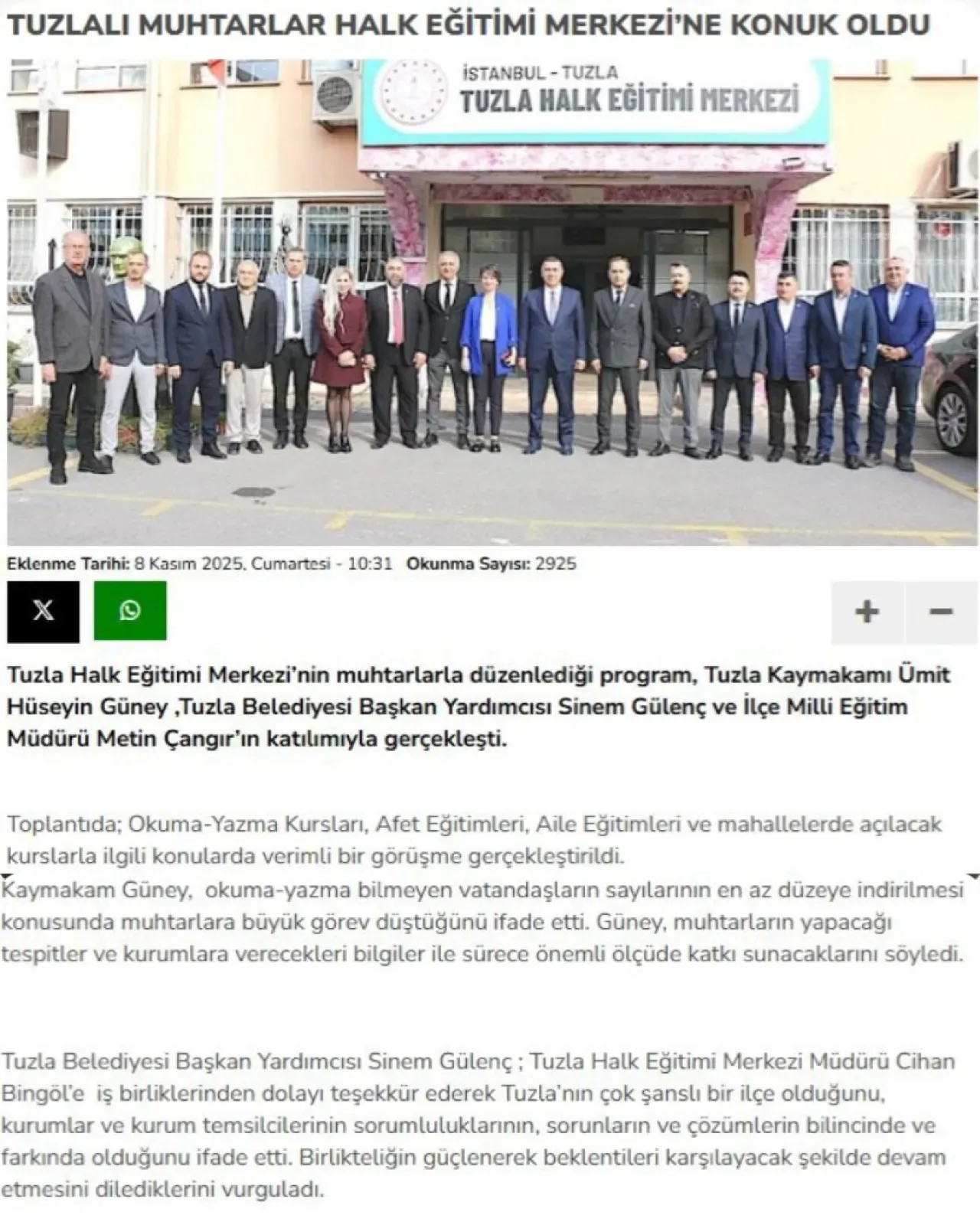 Tuzla Halk Eğitimi Merkezi, Muhtarları Ağırladı Tuzla Halk Eğitimi Merkezi, Muhtarları Ağırladı