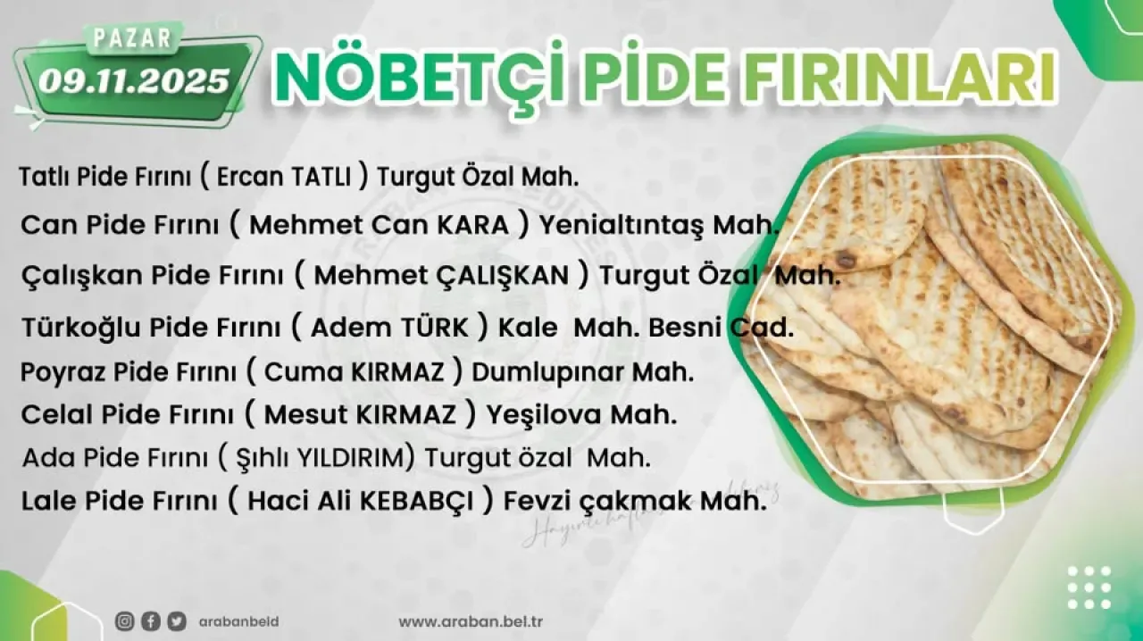 Araban Belediyesi Pazar Günü Vatandaşlar İçin Nöbetçi Pide Fırınlarını Açıkladı Araban Belediyesi Pazar Günü Vatandaşlar İçin Nöbetçi Pide Fırınlarını Açıkladı