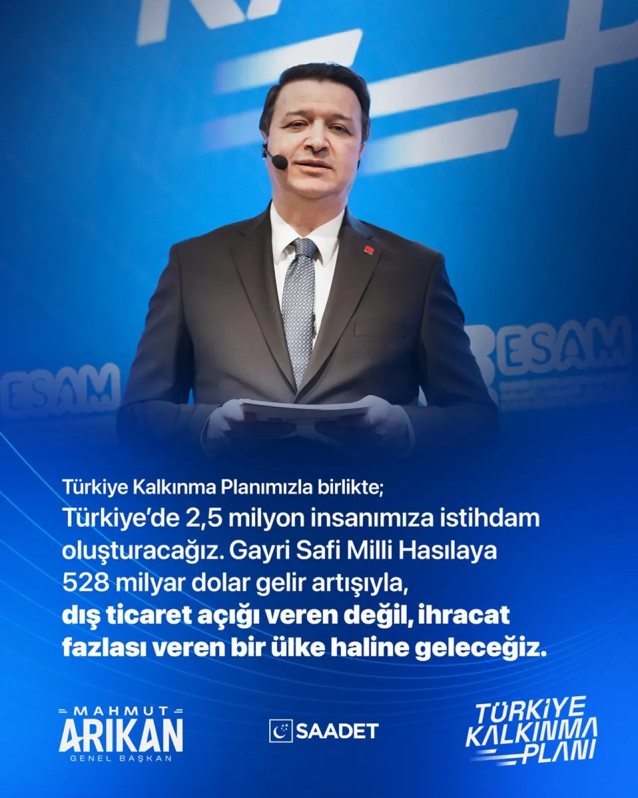 Saadet Partisi'nden Ekonomi Vaatleri: 2.5 Milyon İstihdam ve 528 Milyar Dolar Hedefi Saadet Partisi'nden Ekonomi Vaatleri: 2.5 Milyon İstihdam ve 528 Milyar Dolar Hedefi