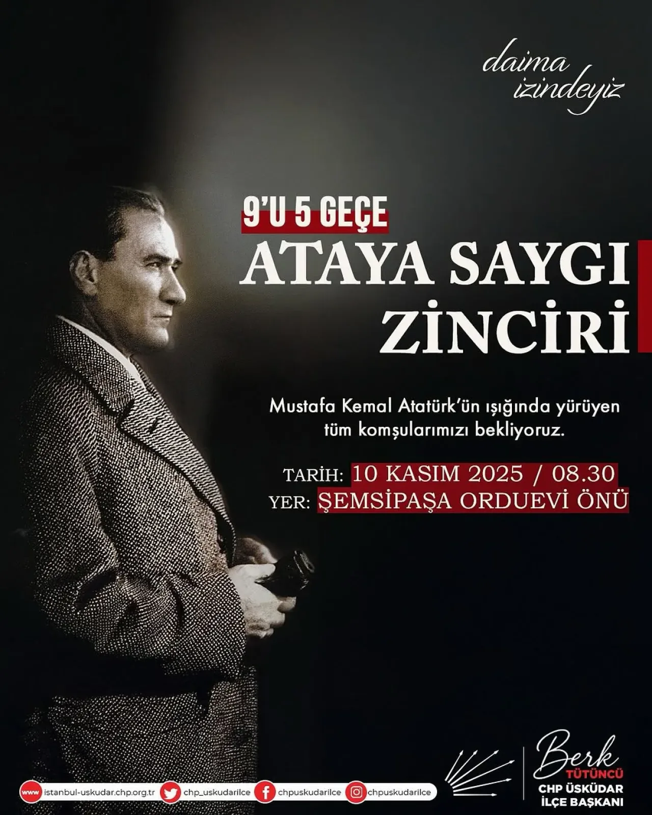 Üsküdar'da 10 Kasım'da Atatürk İçin Saygı Zinciri Oluşturulacak Üsküdar'da 10 Kasım'da Atatürk İçin Saygı Zinciri Oluşturulacak