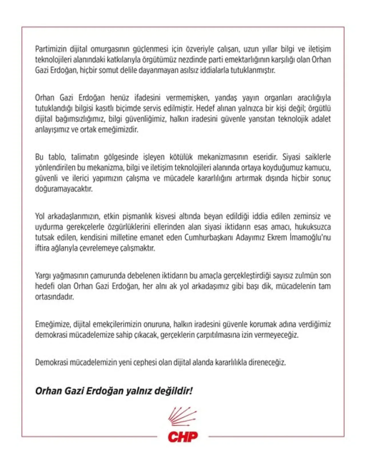 CHP'li Orhan Gazi Erdoğan'ın Tutuklanmasına Partiden Sert Tepki: "Kumpas" ve "Siyasi Operasyon" Suçlaması CHP'li Orhan Gazi Erdoğan'ın Tutuklanmasına Partiden Sert Tepki: "Kumpas" ve "Siyasi Operasyon" Suçlaması
