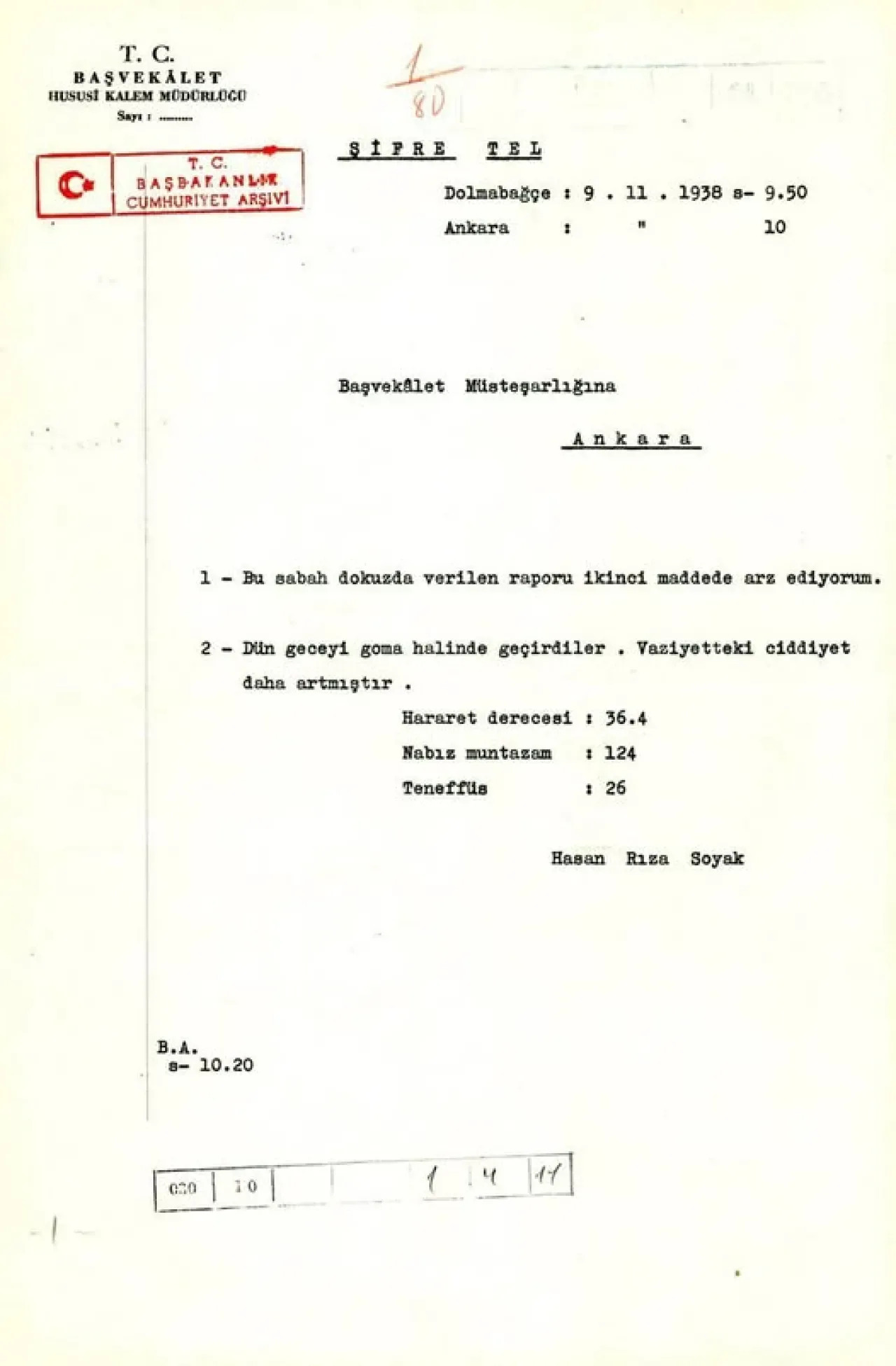 Atatürk'ün Sağlık Durumu: 9 Kasım 1938 Tarihli Doktor Raporu Açıklandı Atatürk'ün Sağlık Durumu: 9 Kasım 1938 Tarihli Doktor Raporu Açıklandı