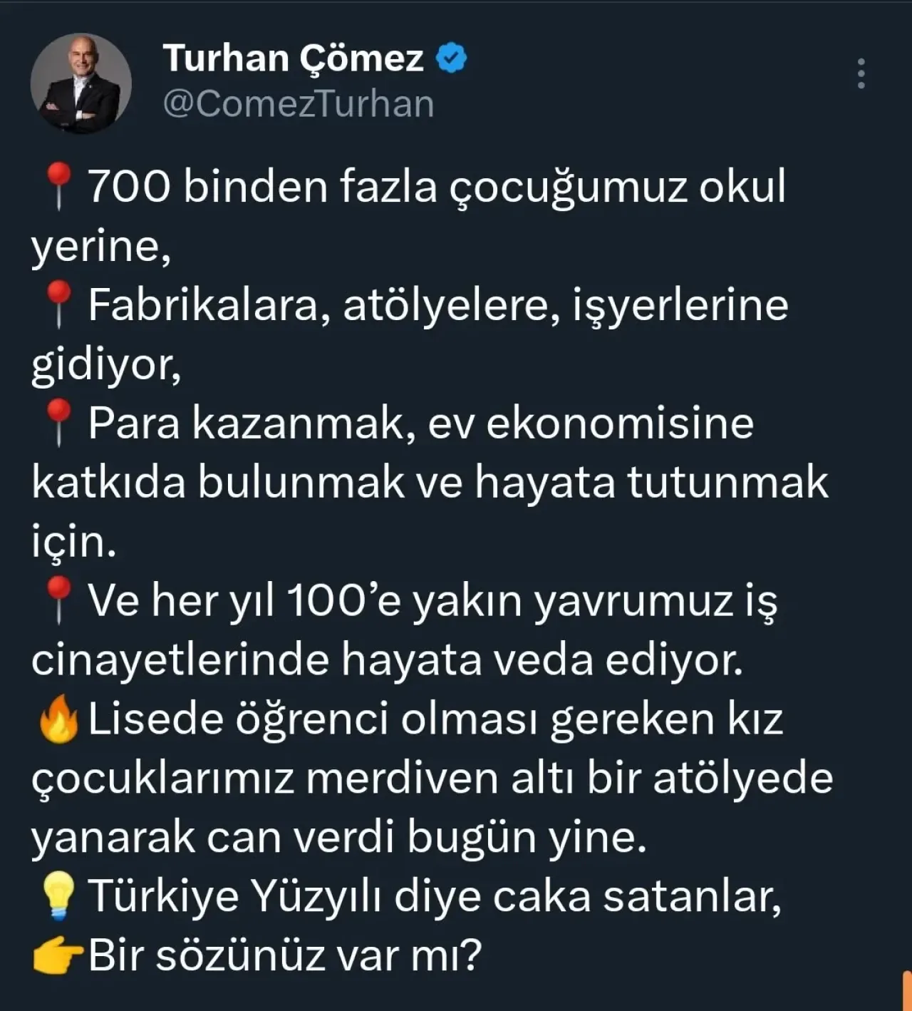 İYİ Partili Çömez'den Çocuk İşçiliği ve İş Cinayetlerine Sert Tepki İYİ Partili Çömez'den Çocuk İşçiliği ve İş Cinayetlerine Sert Tepki