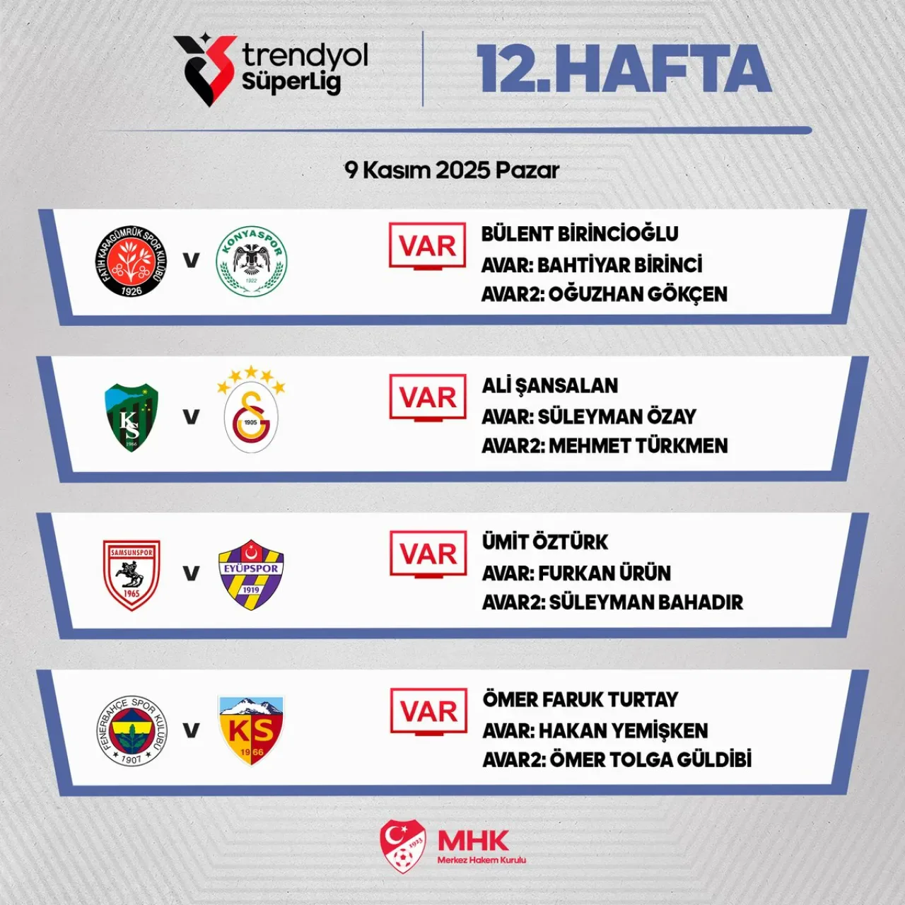 Süper Lig'de Bugünkü Maçların VAR Hakem Kadroları Açıklandı Süper Lig'de Bugünkü Maçların VAR Hakem Kadroları Açıklandı