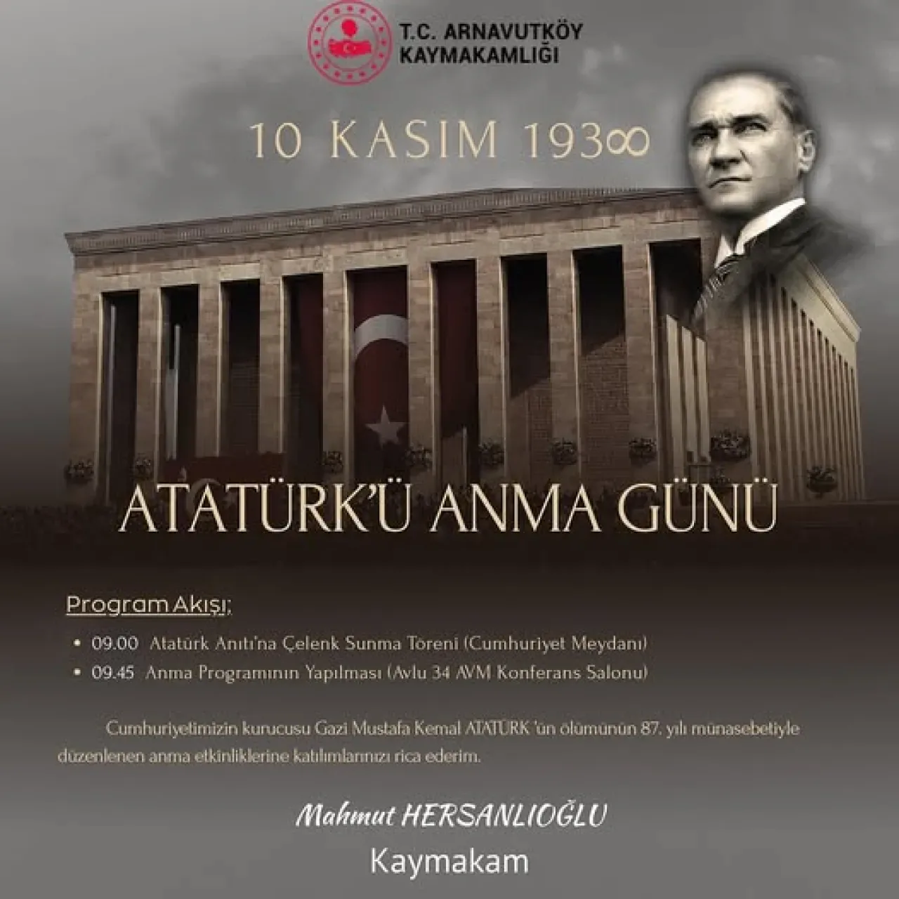 Arnavutköy'de Atatürk'ü Anma Töreni Düzenlenecek Arnavutköy'de Atatürk'ü Anma Töreni Düzenlenecek