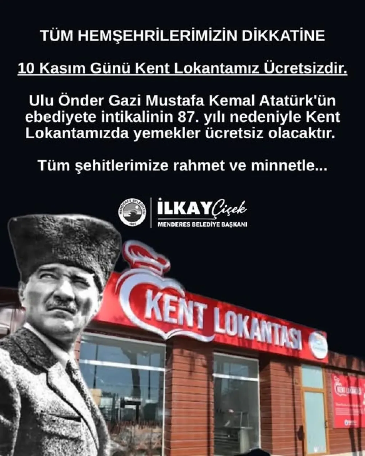 Menderes'te 10 Kasım'da Ücretsiz Vefa Sofrası Menderes'te 10 Kasım'da Ücretsiz Vefa Sofrası