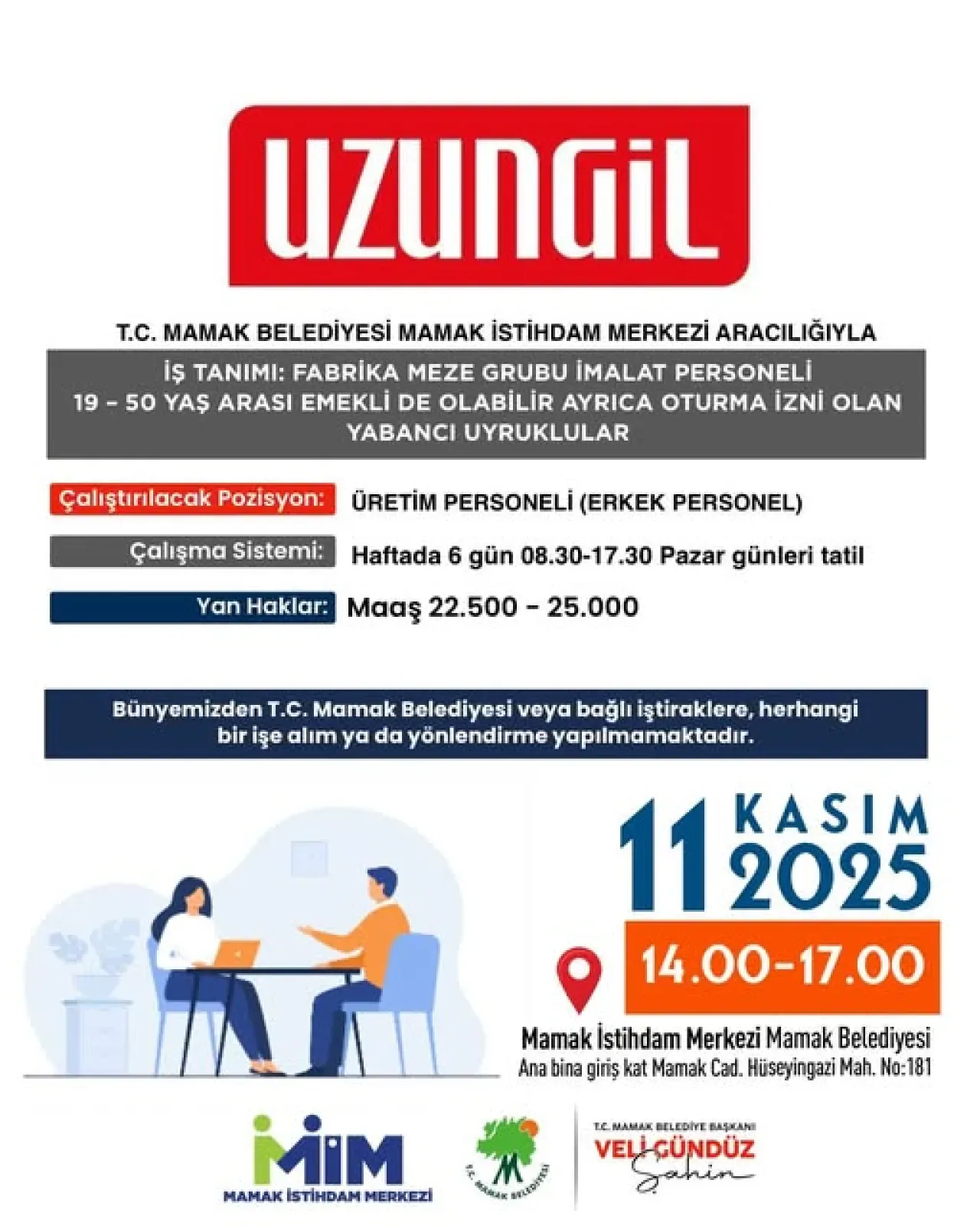 Mamak Belediyesi, Uzungil Meze Fabrikası'nda İmalat Personeli Alımı Yapacak Mamak Belediyesi, Uzungil Meze Fabrikası'nda İmalat Personeli Alımı Yapacak