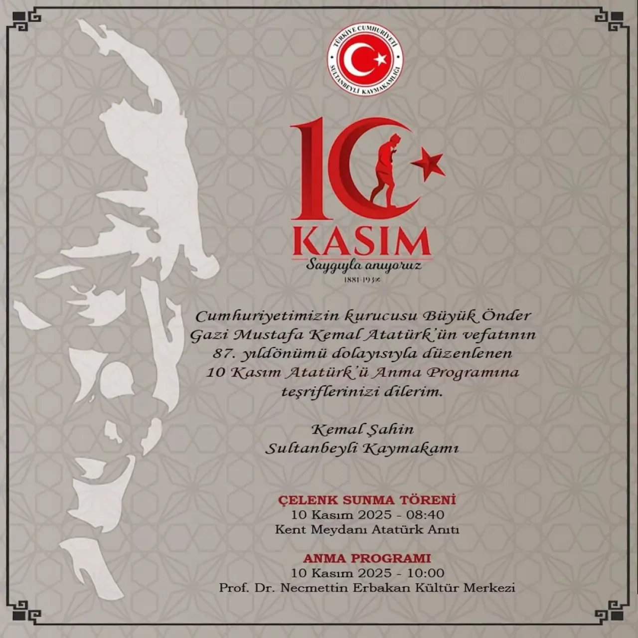 Sultanbeyli'de 10 Kasım Atatürk'ü Anma Programı Açıklandı Sultanbeyli'de 10 Kasım Atatürk'ü Anma Programı Açıklandı