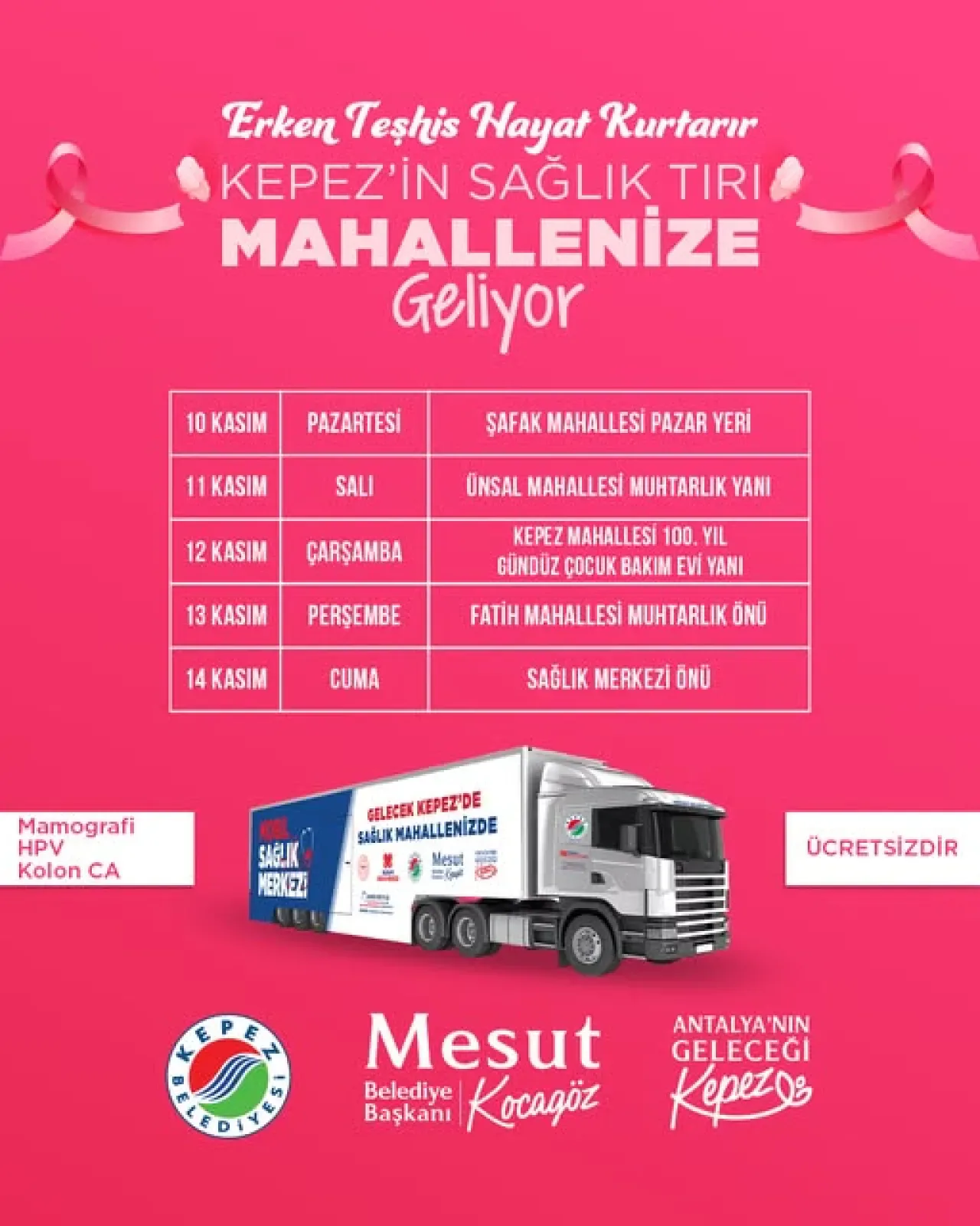 Kepez Belediyesi Mobil Sağlık Tırı ile Kadınlara Ücretsiz Kanser Taraması Kepez Belediyesi Mobil Sağlık Tırı ile Kadınlara Ücretsiz Kanser Taraması