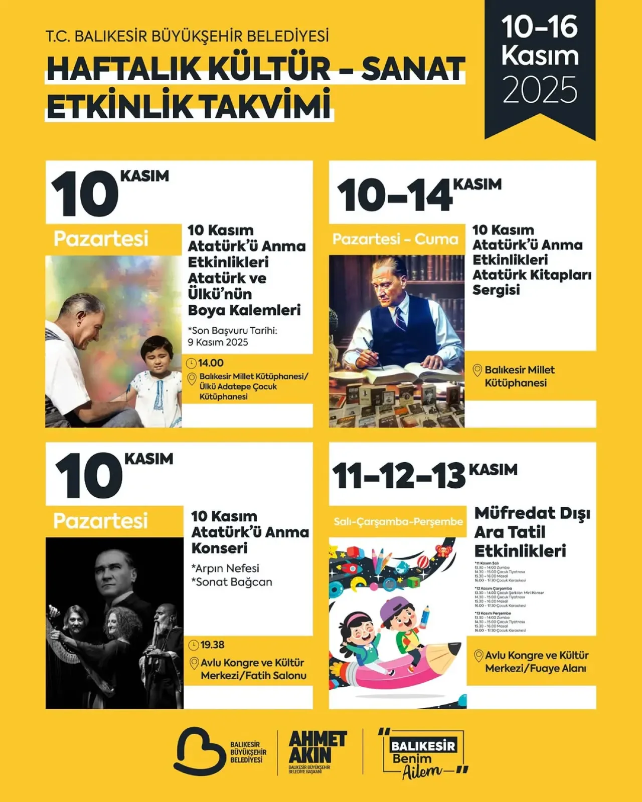 Balıkesir'de 10-16 Kasım Kültür Sanat Etkinlikleri Açıklandı Balıkesir'de 10-16 Kasım Kültür Sanat Etkinlikleri Açıklandı