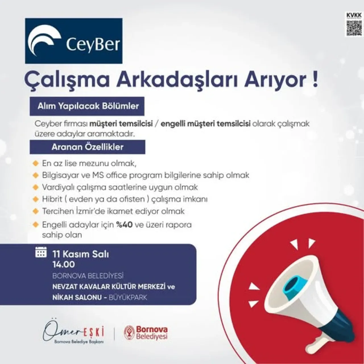 İzmir Bornova Belediyesi Engelli ve Müşteri Temsilcisi Personel Alımı Yapacak İzmir Bornova Belediyesi Engelli ve Müşteri Temsilcisi Personel Alımı Yapacak